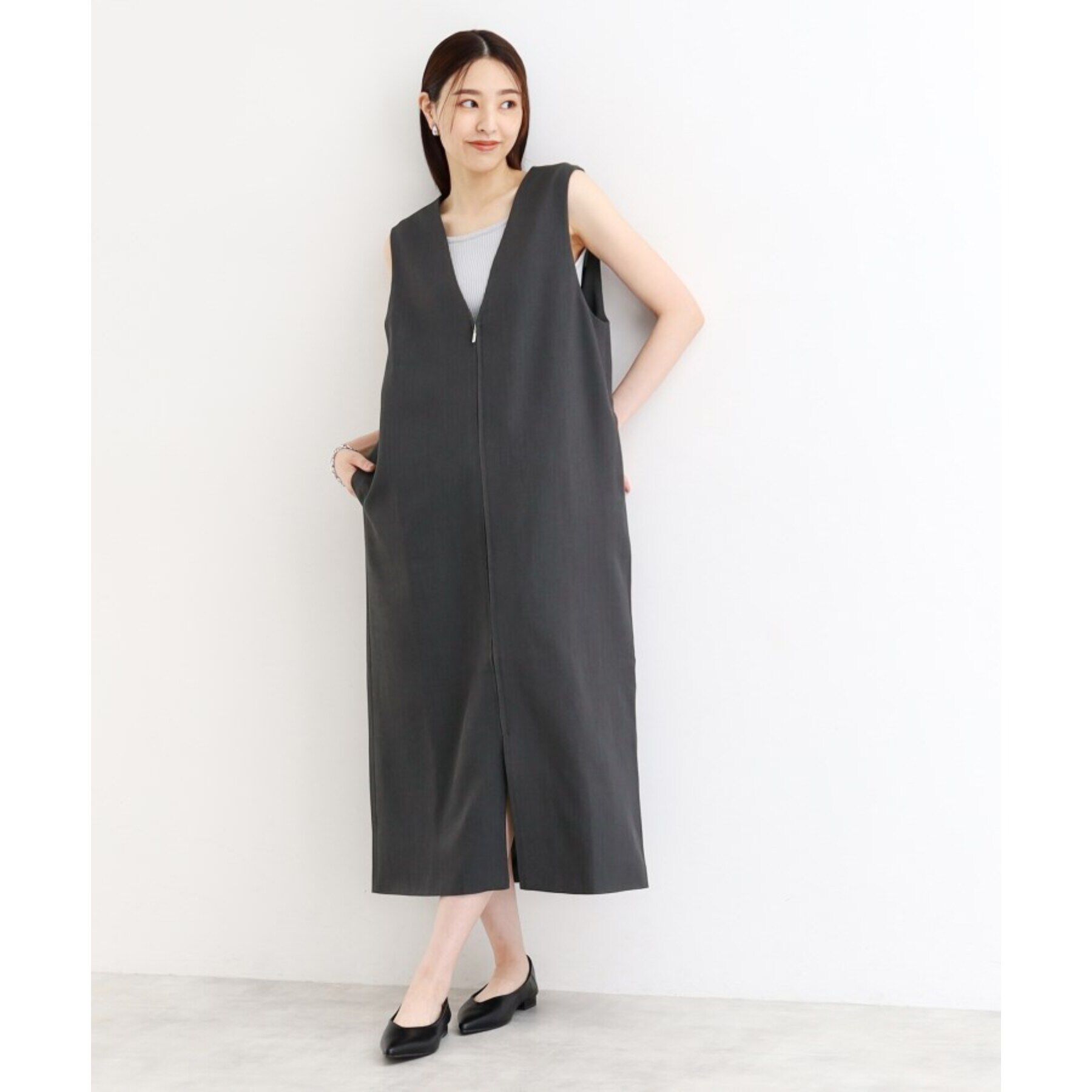 THE SHOP TK「【ワンピースにジレにスタイル変化】フロントZIPジャスカ/洗える」|ワンピース|