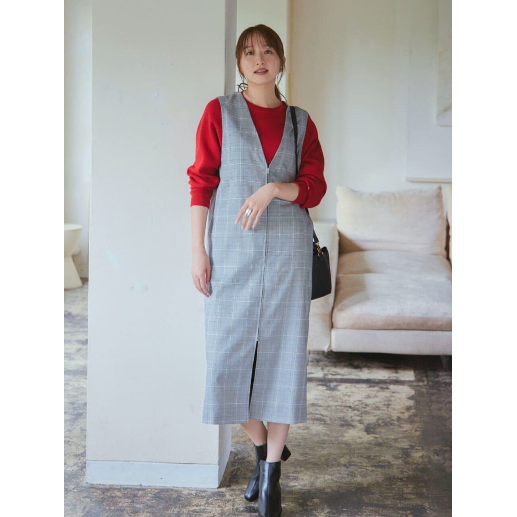 THE SHOP TK「【ワンピースにジレにスタイル変化】フロントZIPジャスカ/洗える」|ワンピース|