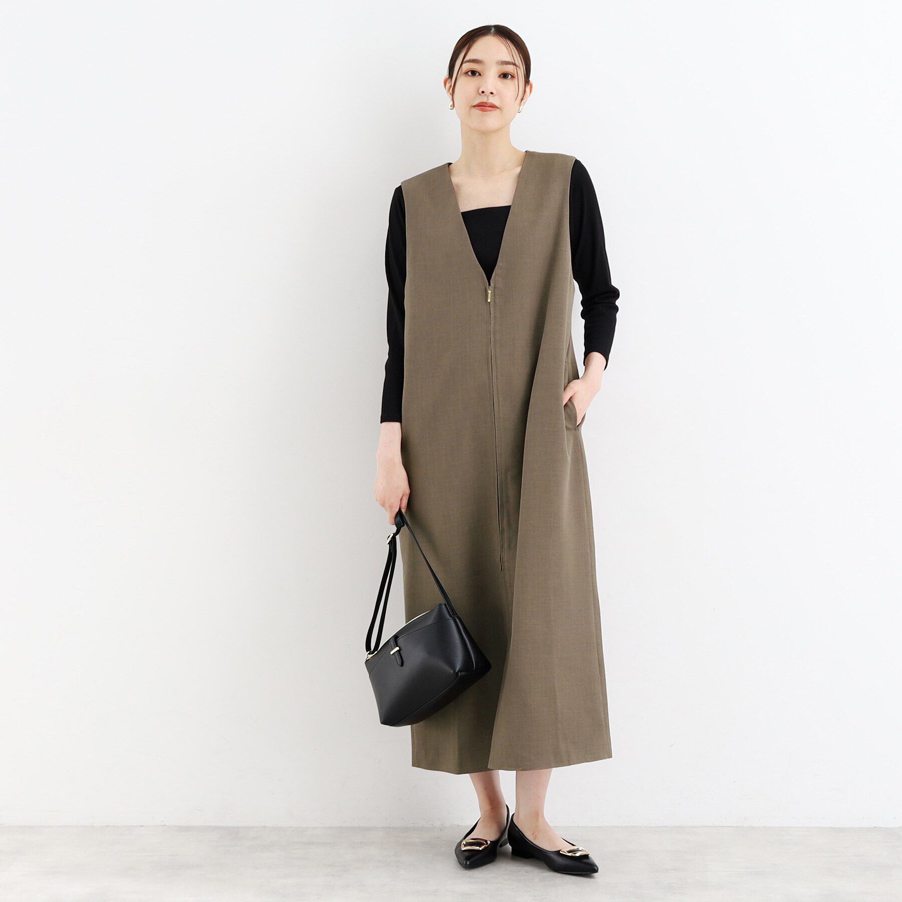 THE SHOP TK「【ワンピースにジレにスタイル変化】フロントZIPジャスカ/洗える」|ワンピース|ブラウン(044)