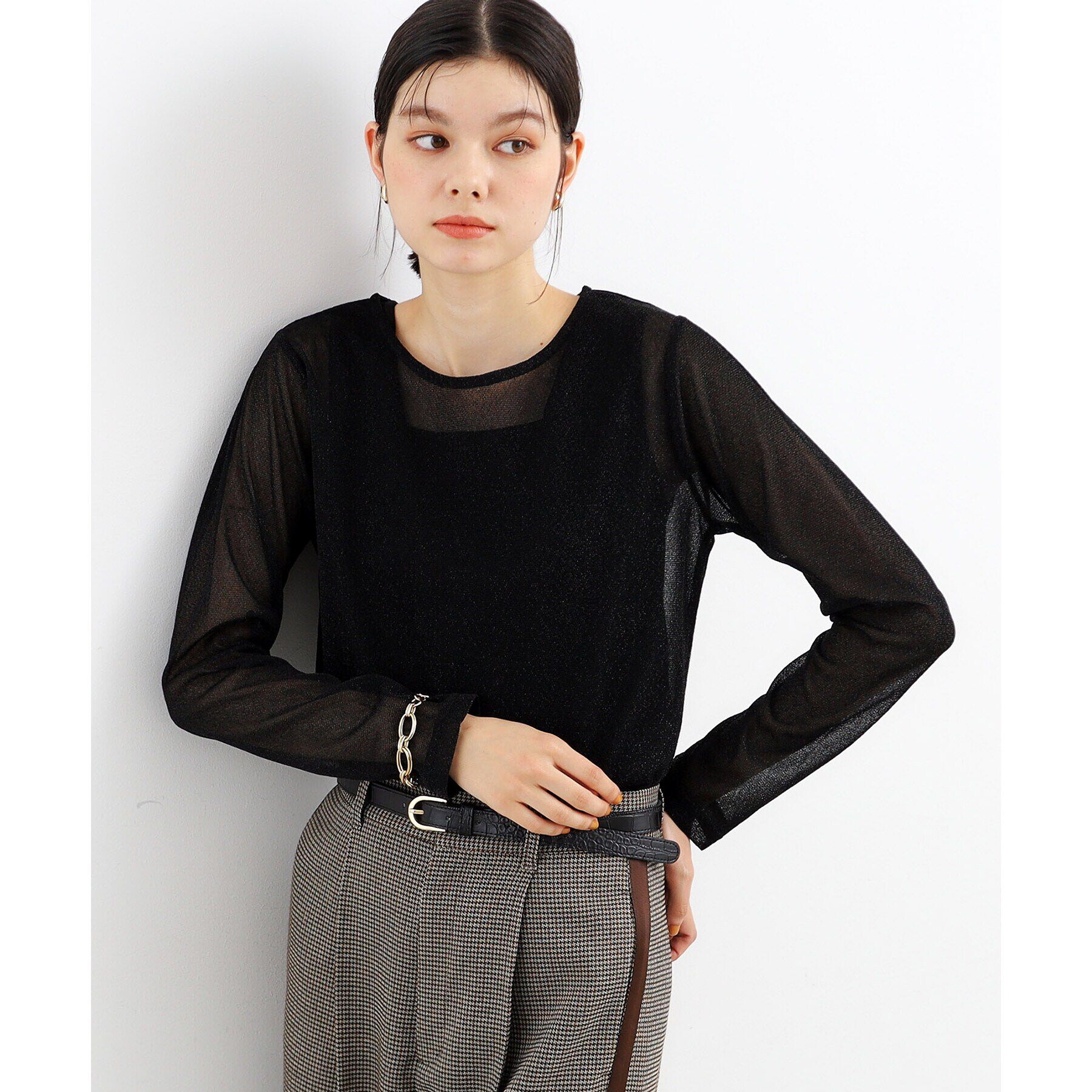 THE SHOP TK「ラメシアーパワーネットプルオーバー」|Tシャツ・カットソー|ﾌﾞﾗｯｸ(019)