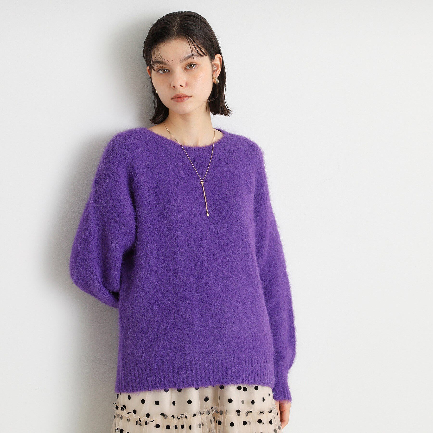 THE SHOP TK「ソフトシャギーヤーンプルオーバー」|ニット・セーター|パープル(083)