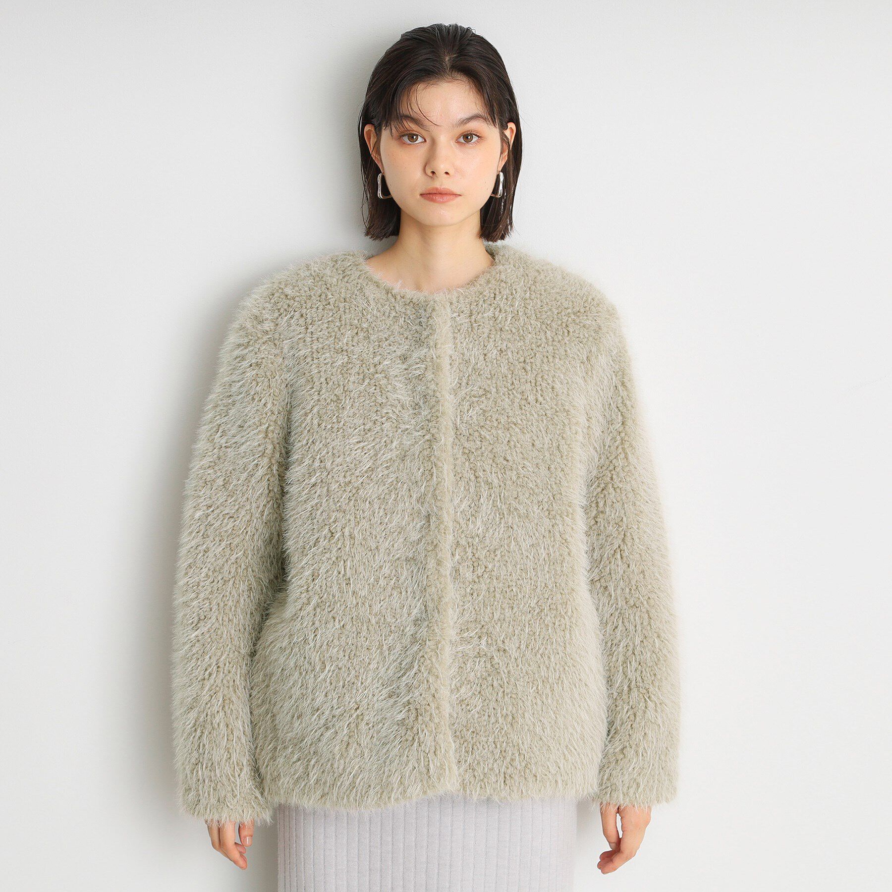 THE SHOP TK「ボアファーノーカラージャケット」|ノーカラーコート|