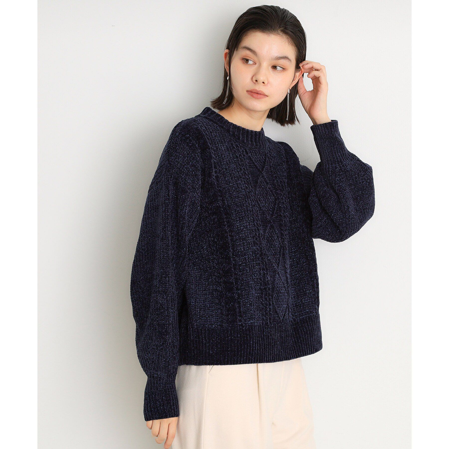THE SHOP TK「ラメケーブルモールニット【洗える】」|ニット・セーター|ﾈｲﾋﾞｰ(094)