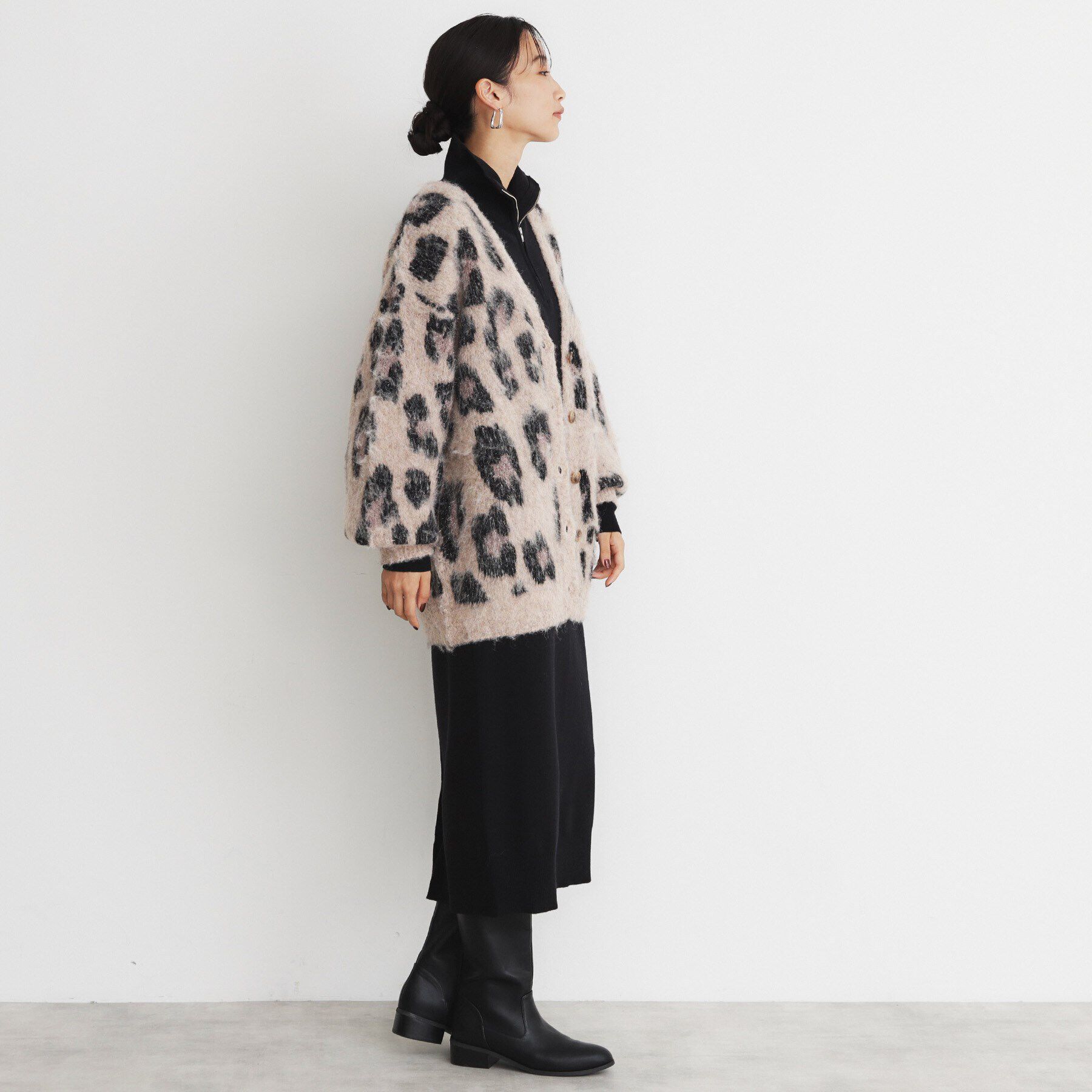THE SHOP TK「起毛ヒョウ柄Vネックカーディガン」|カーディガン|