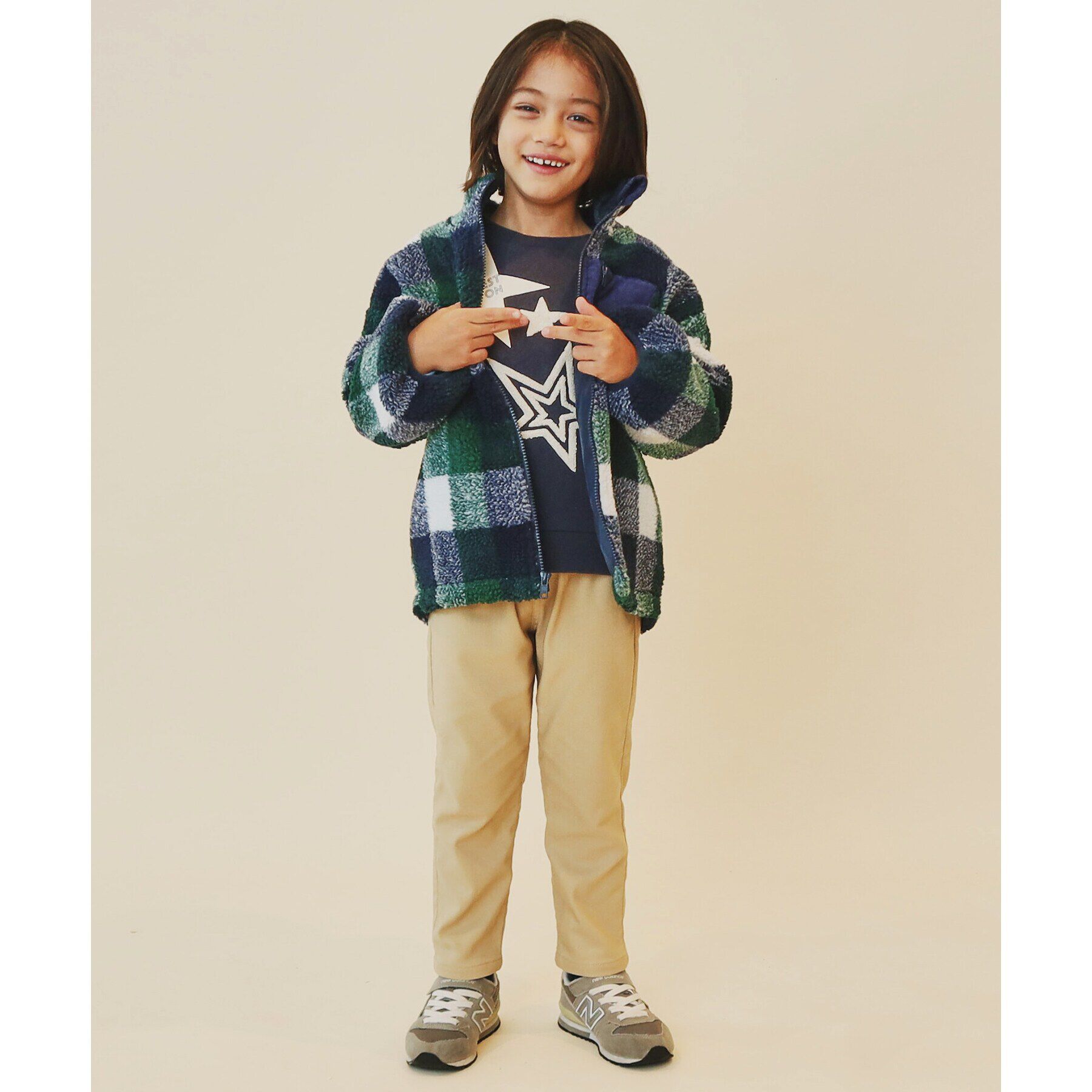 THE SHOP TK「【100-150】チェック＆ハート柄ボアブルゾン/洗濯機OK」|ブルゾン・スタジャン|