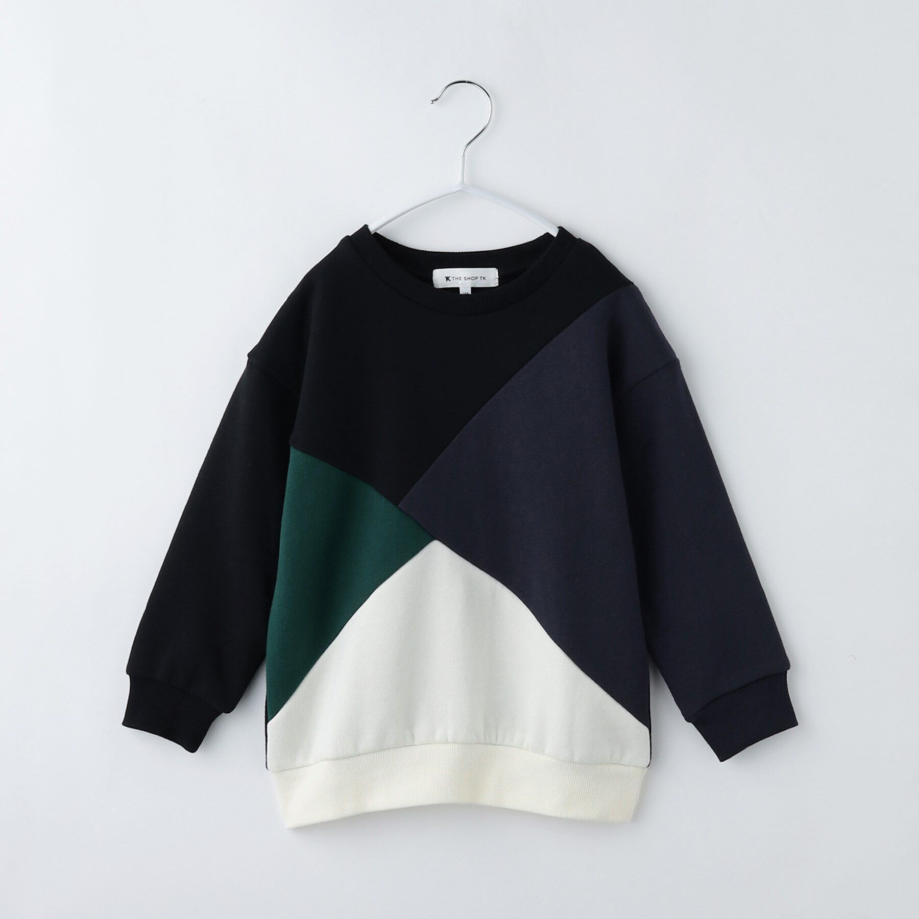 THE SHOP TK「【100-160/裏起毛】ブロッキングプルオーバー/洗濯機OK」|Tシャツ・カットソー|ブラック(519)