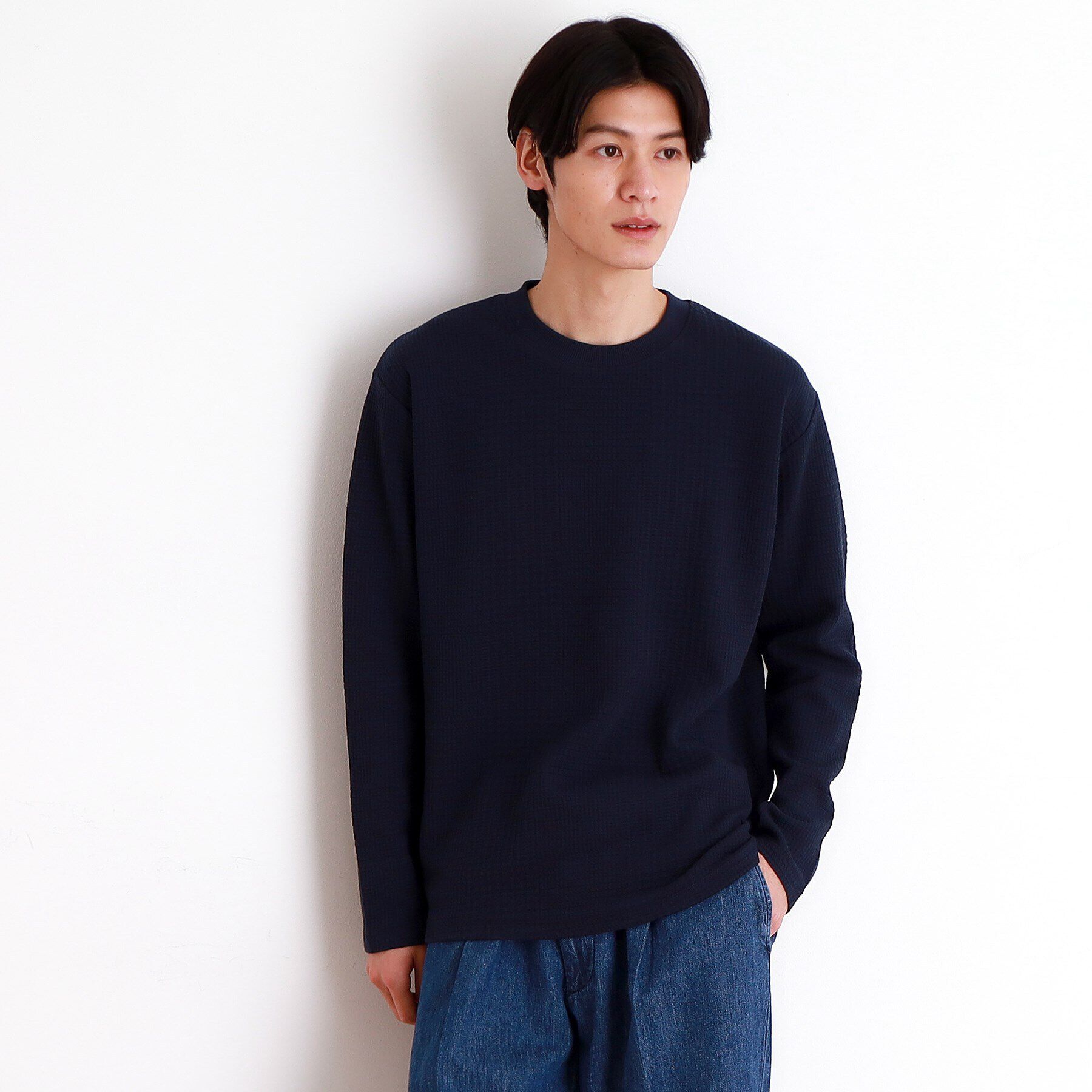 THE SHOP TK「ふくれジャガード長袖Tシャツ」|Tシャツ・カットソー|ネイビー(094)