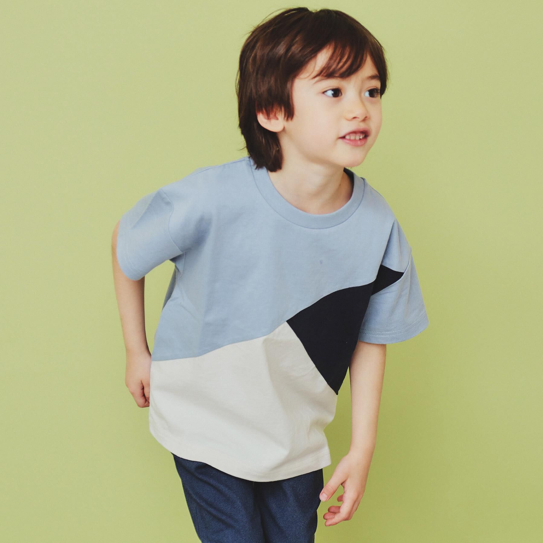 THE SHOP TK「【110－160】斜め切替配色Tシャツ/洗濯機OK」|Tシャツ・カットソー|