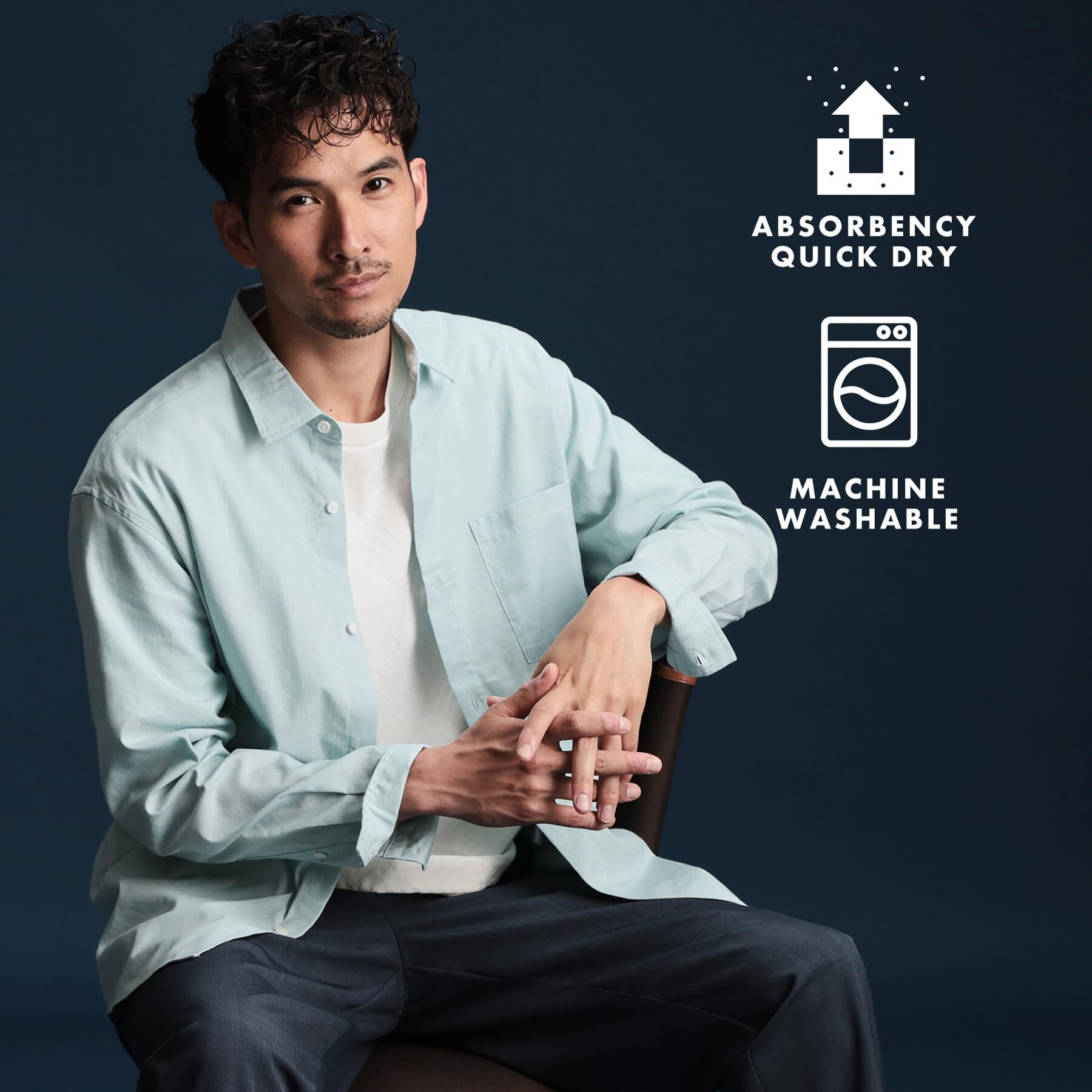 THE SHOP TK「綿麻ポリCOOLMAX（R）長袖シャツ」|シャツ・ブラウス|ミントグリーン(02