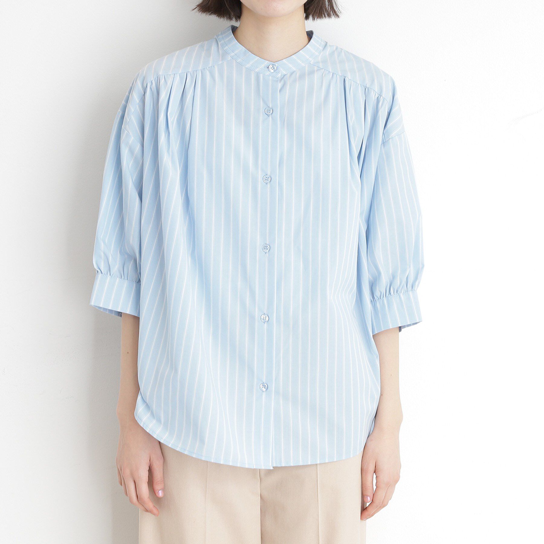 THE SHOP TK「【体型カバー】6分袖バックシャーリングシャツ/洗える」|シャツ・ブラウス|