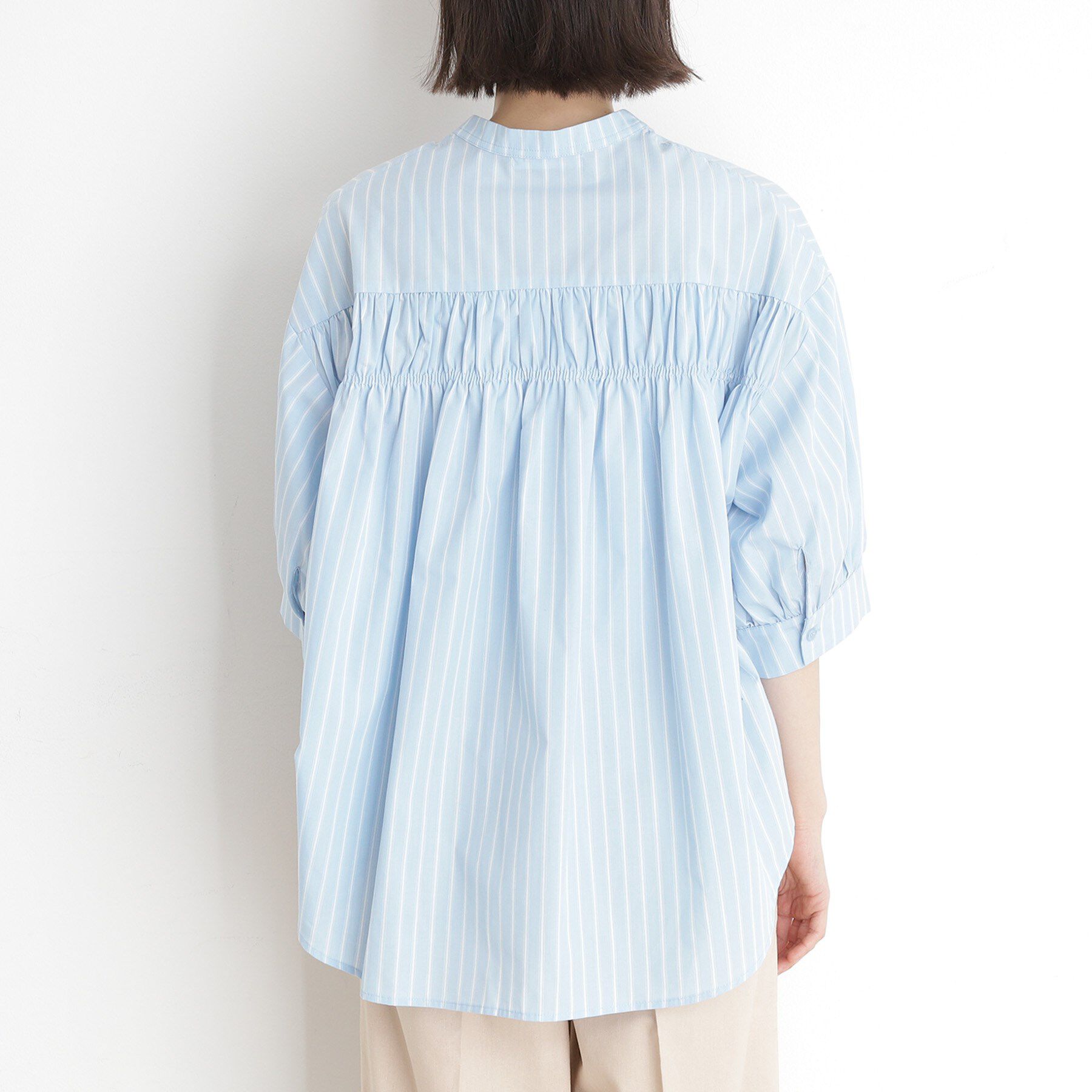 THE SHOP TK「【体型カバー】6分袖バックシャーリングシャツ/洗える」|シャツ・ブラウス|