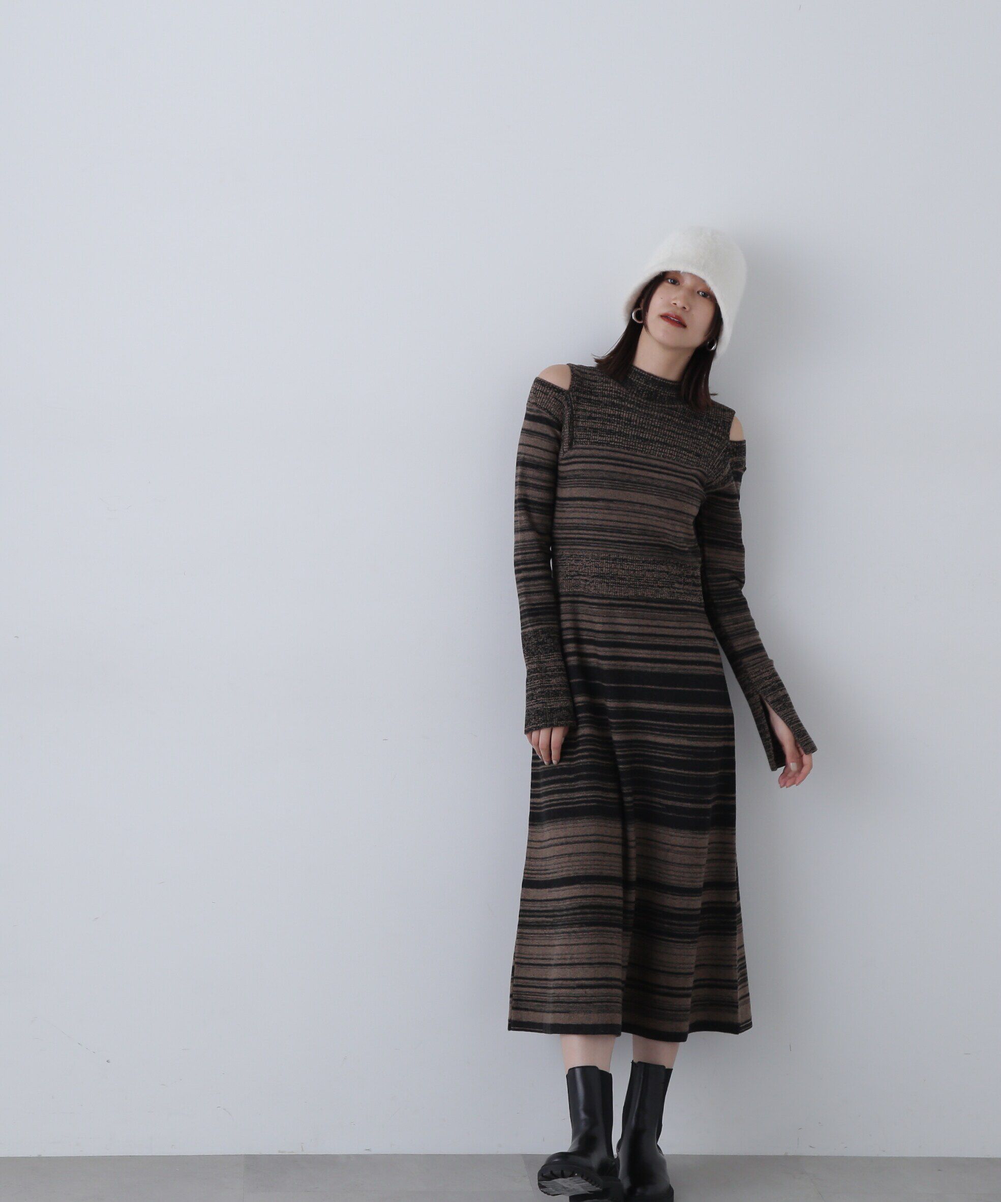  「コールドショルダーニットワンピース」|ワンピース|