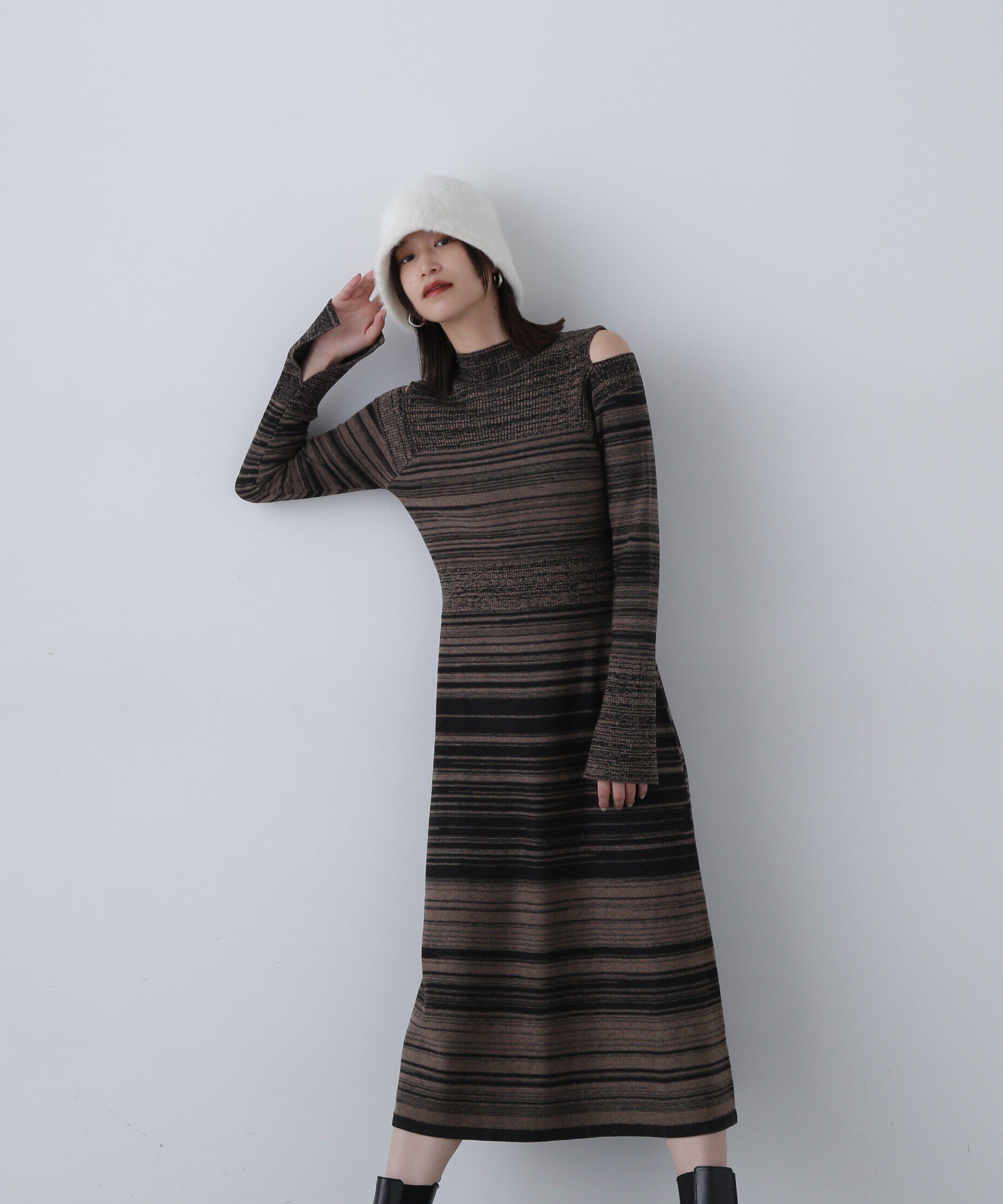  「コールドショルダーニットワンピース」|ワンピース|