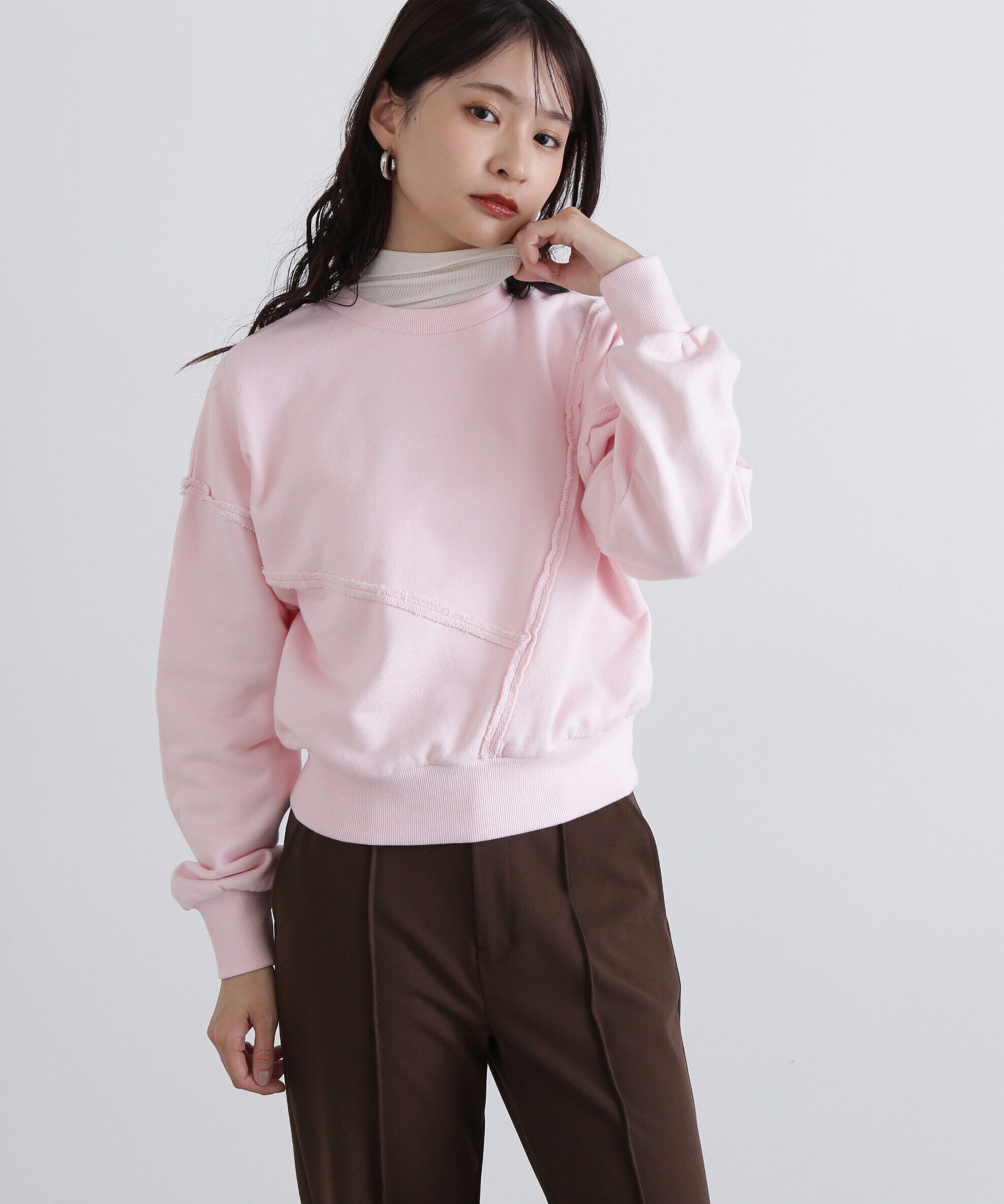  「パネルデザインスウェット」|Tシャツ・カットソー|ライトピンク