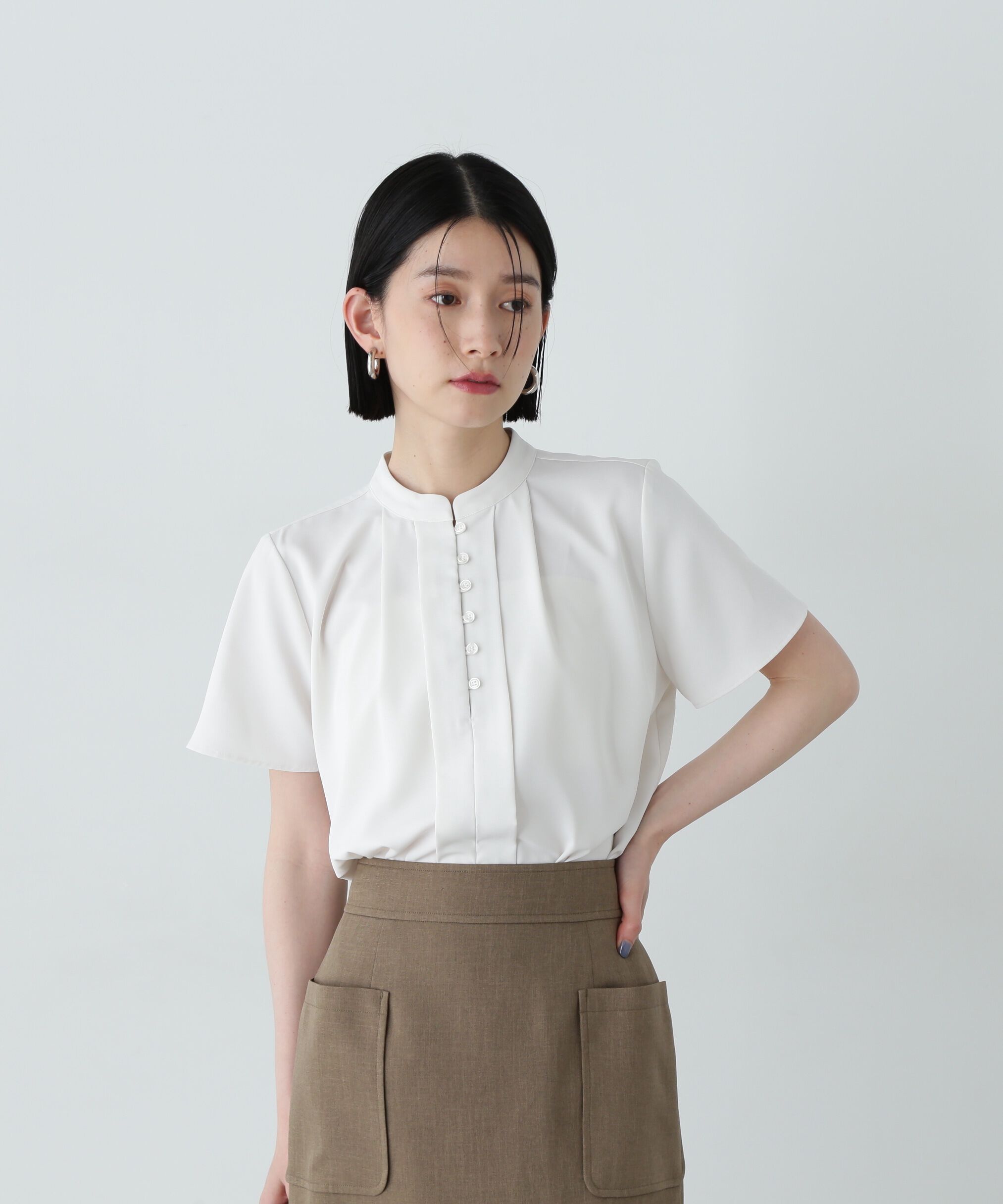  「フロントタックボタンブラウス」|シャツ・ブラウス|