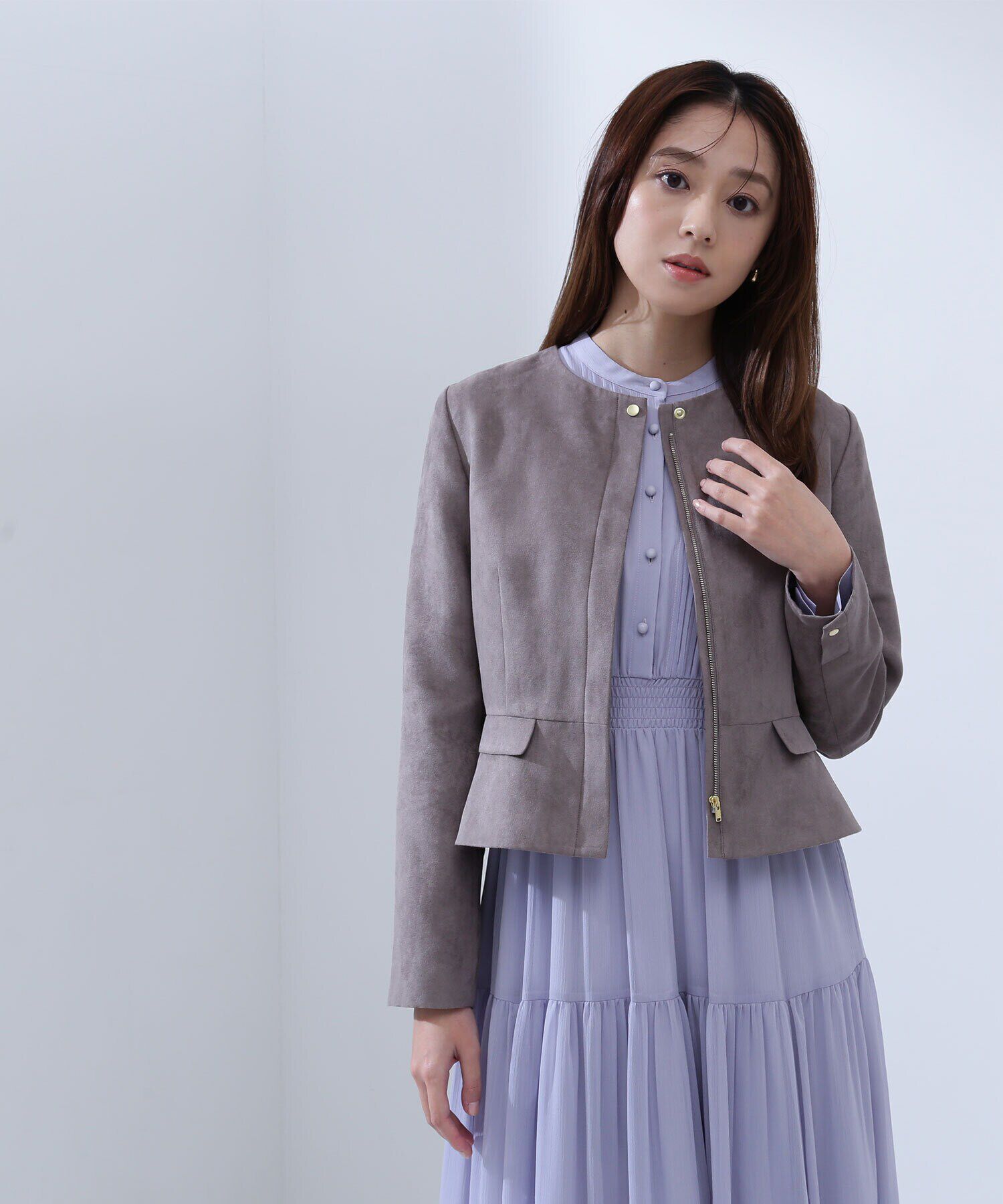  「フェイクスウェードペプラムブルゾン」|ブルゾン・スタジャン|