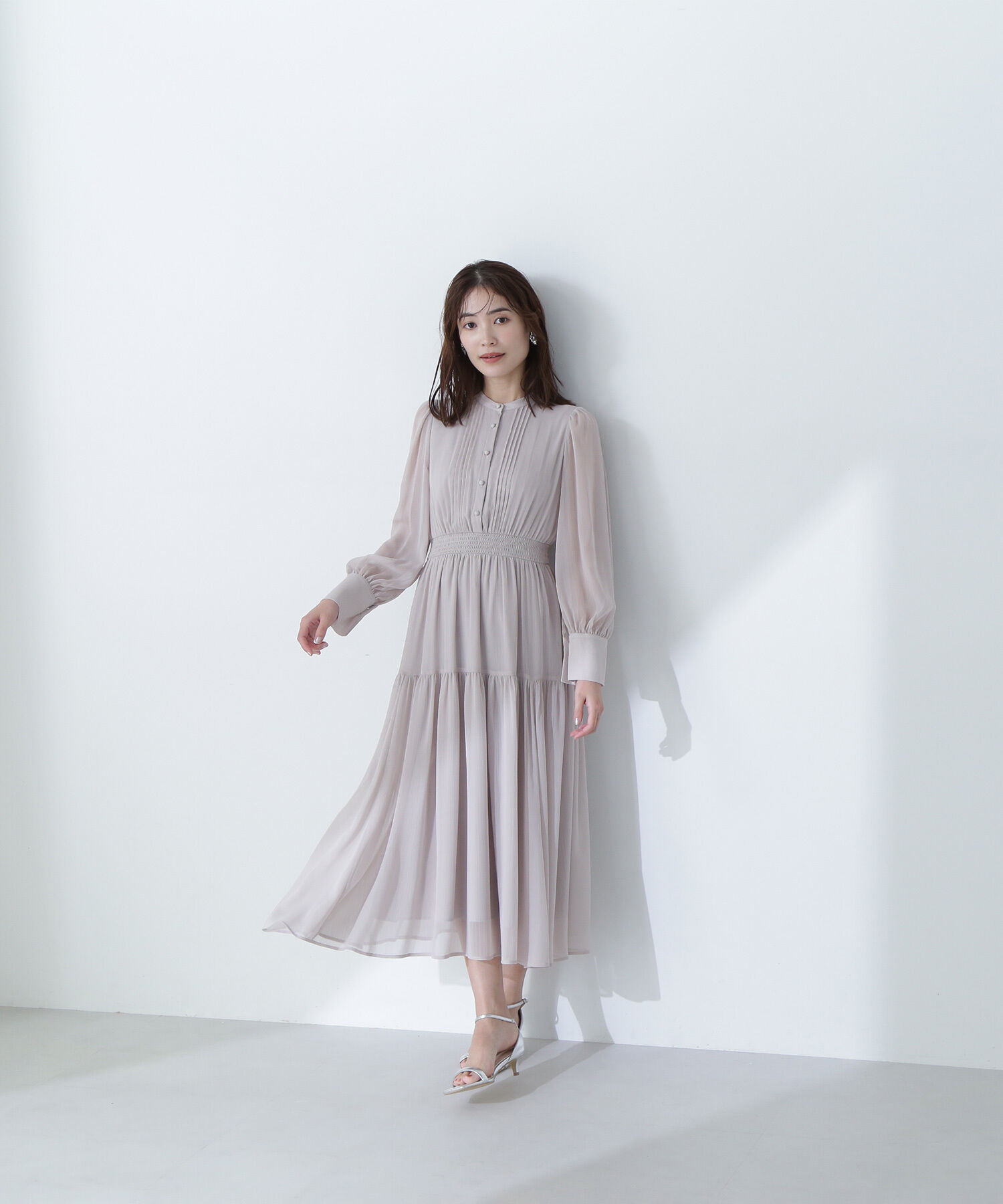  「シアー楊柳ギャザーワンピース」|ワンピース|