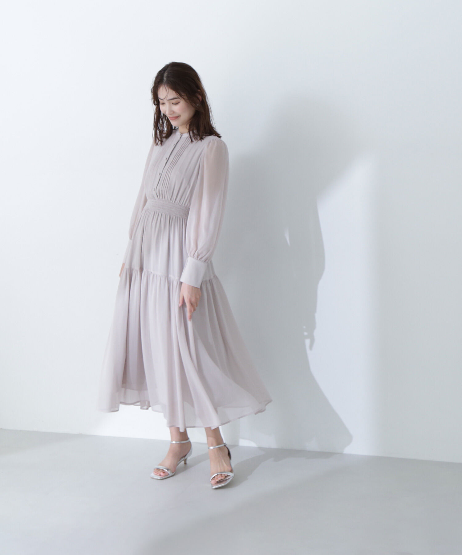  「シアー楊柳ギャザーワンピース」|ワンピース|