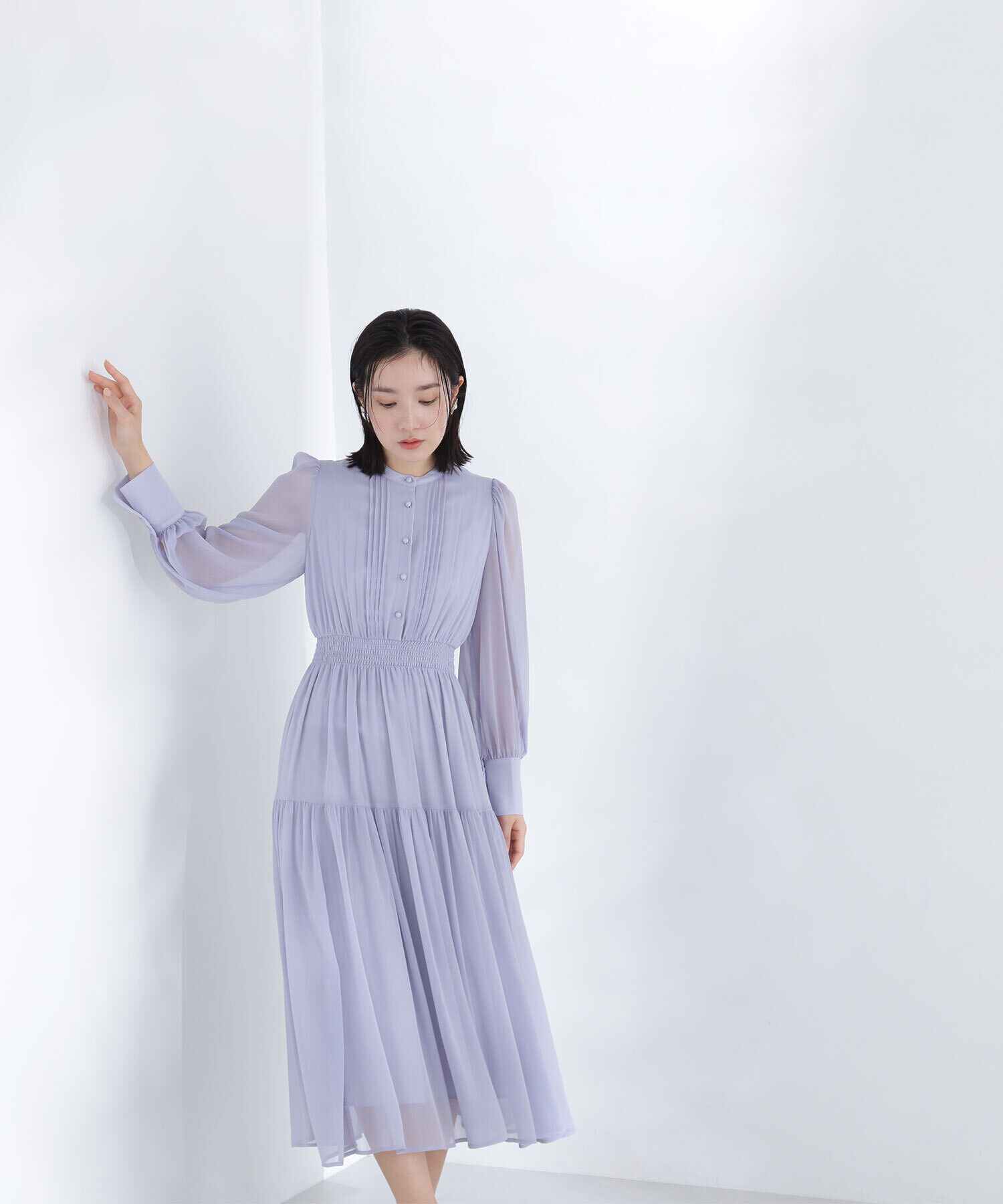  「シアー楊柳ギャザーワンピース」|ワンピース|