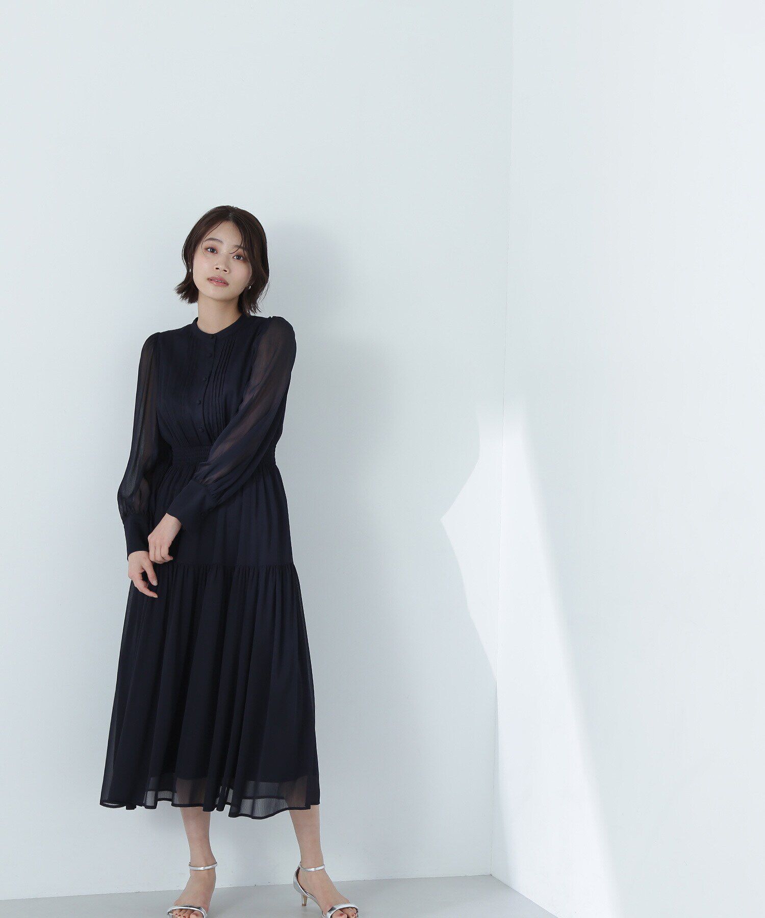  「シアー楊柳ギャザーワンピース」|ワンピース|