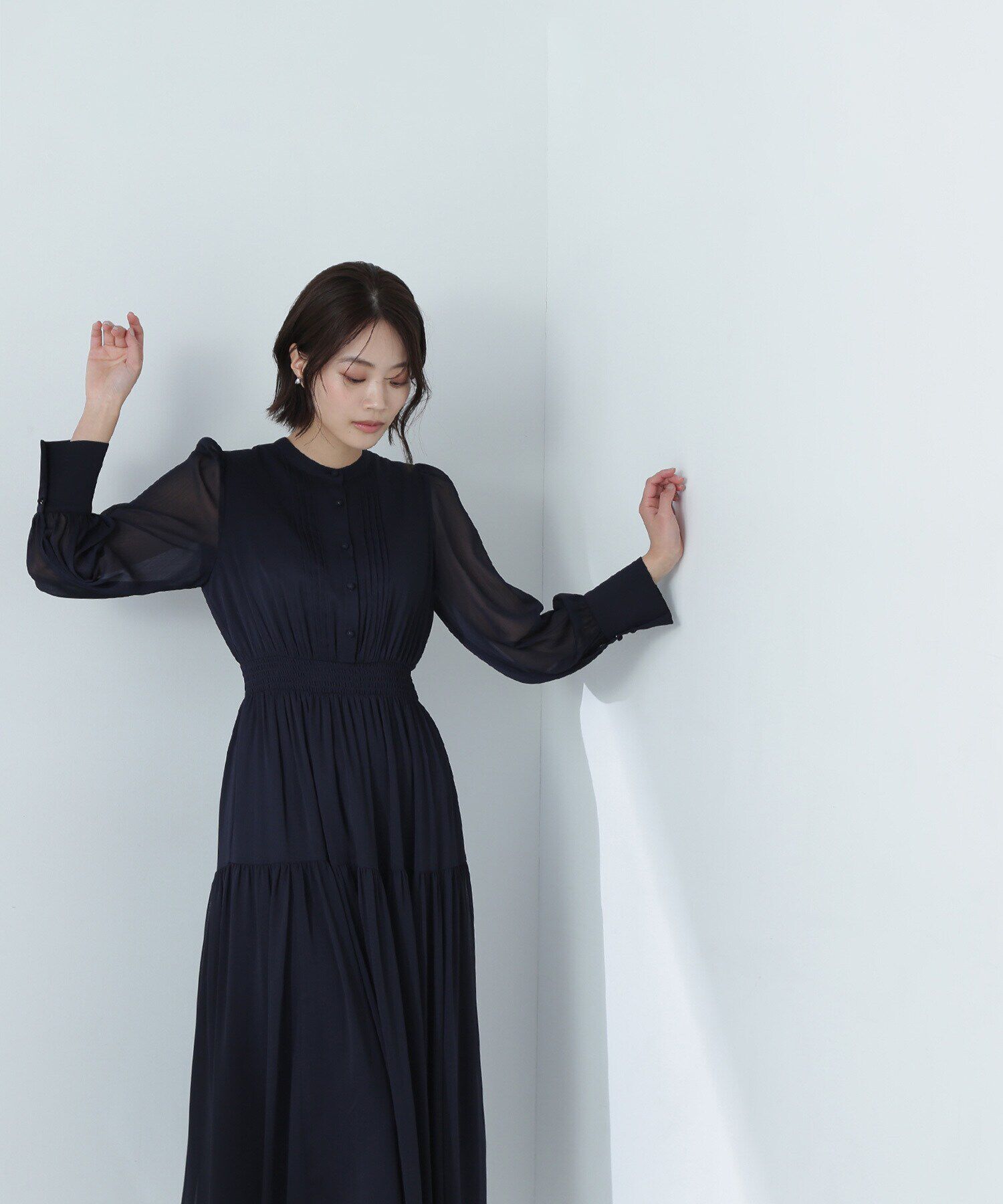  「シアー楊柳ギャザーワンピース」|ワンピース|