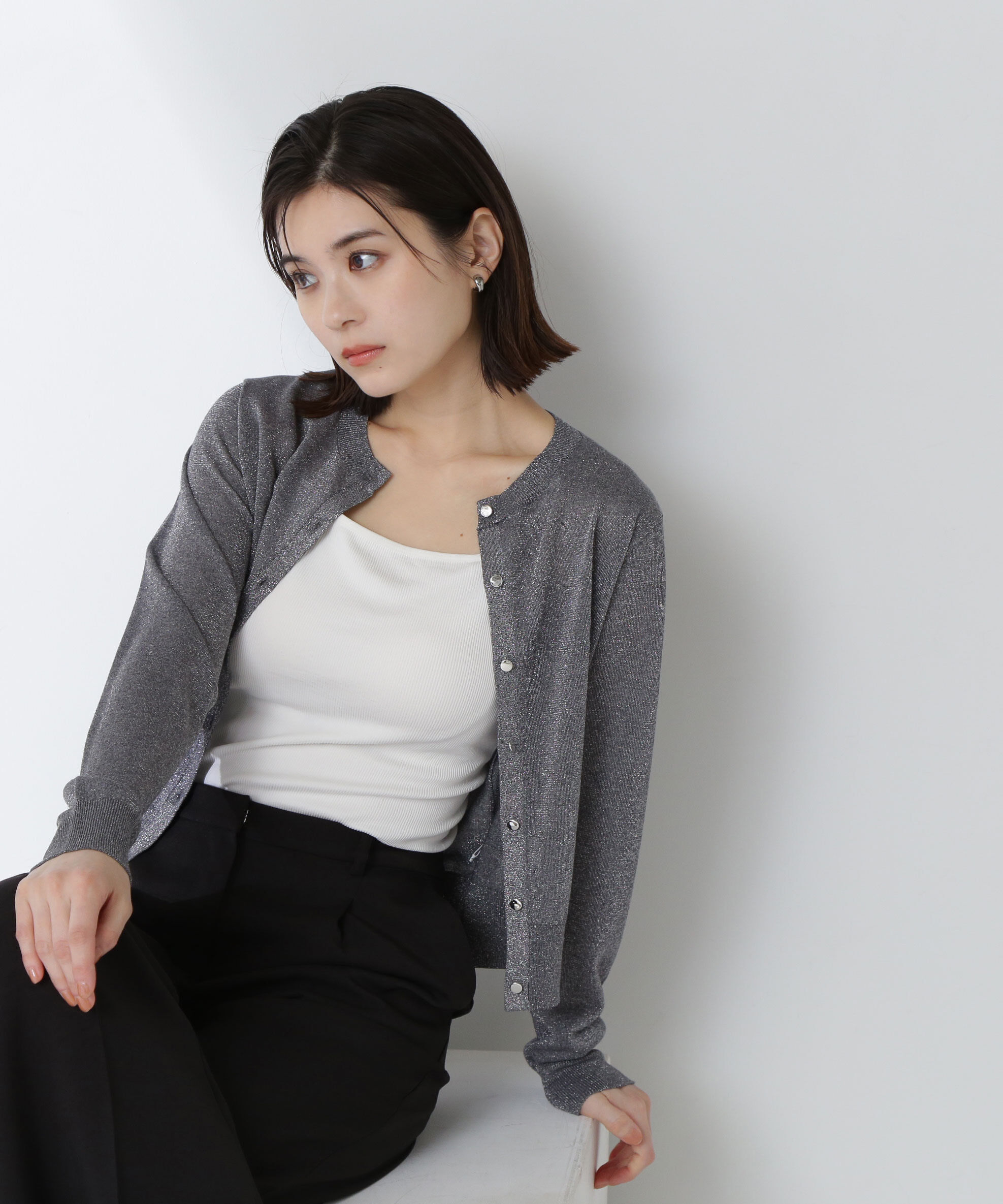  「ラメシアーベーシックカーディガン」|ニット・セーター|