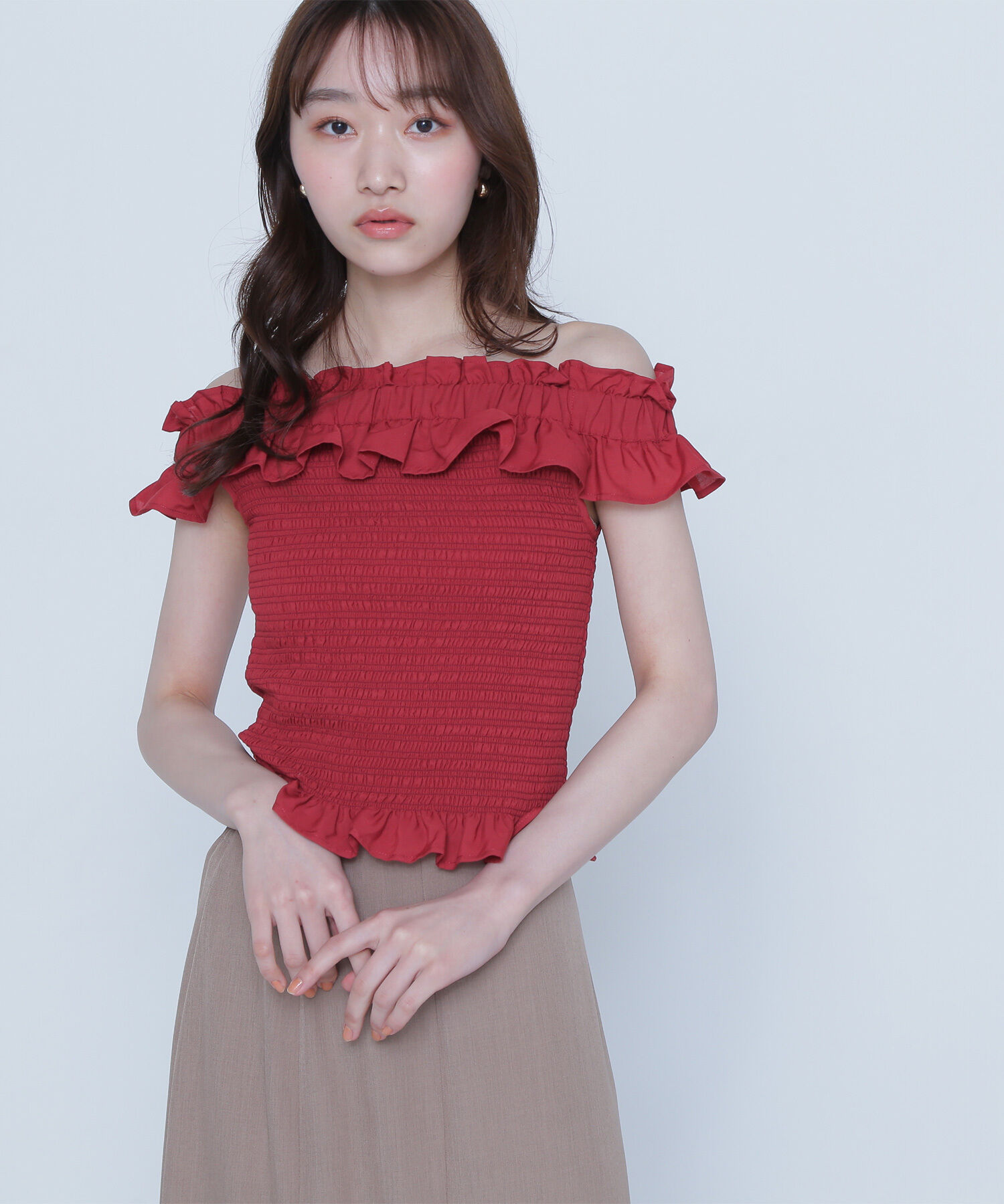  「フリルシャーリングオフショルブラウス」|シャツ・ブラウス|