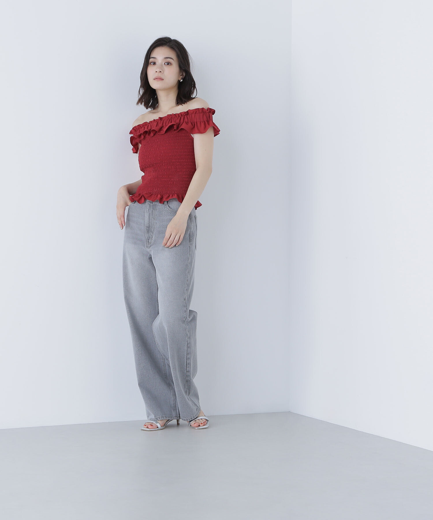  「フリルシャーリングオフショルブラウス」|シャツ・ブラウス|