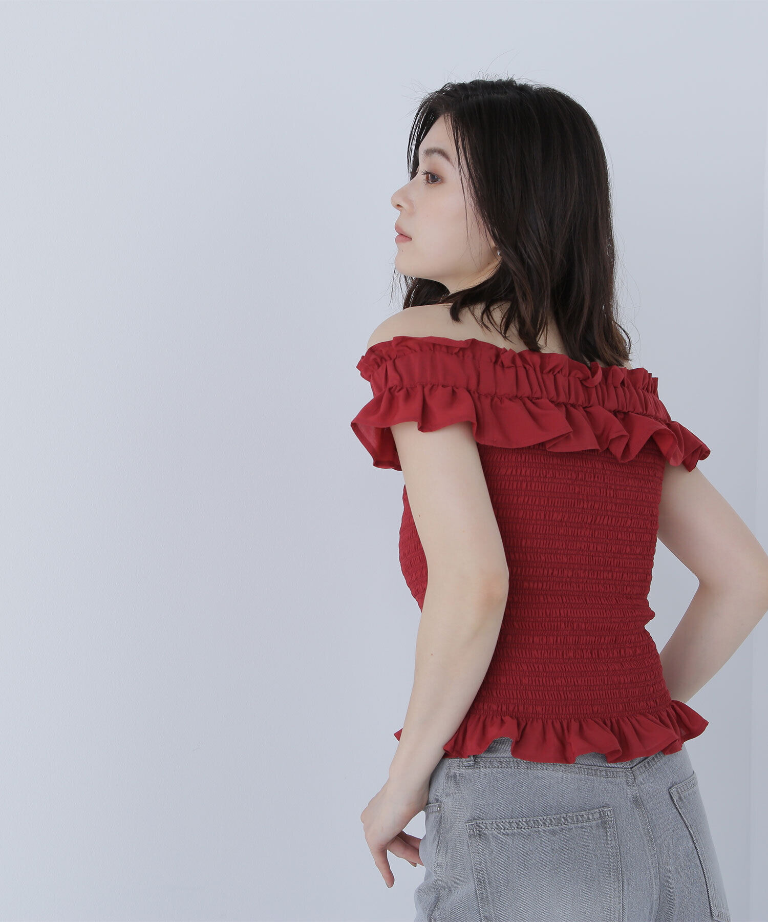  「フリルシャーリングオフショルブラウス」|シャツ・ブラウス|