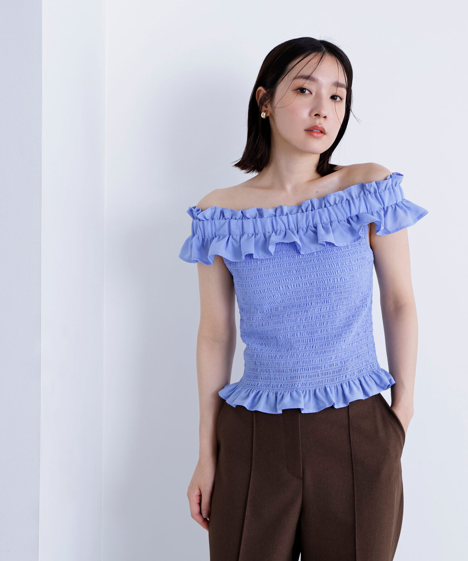  「フリルシャーリングオフショルブラウス」|シャツ・ブラウス|
