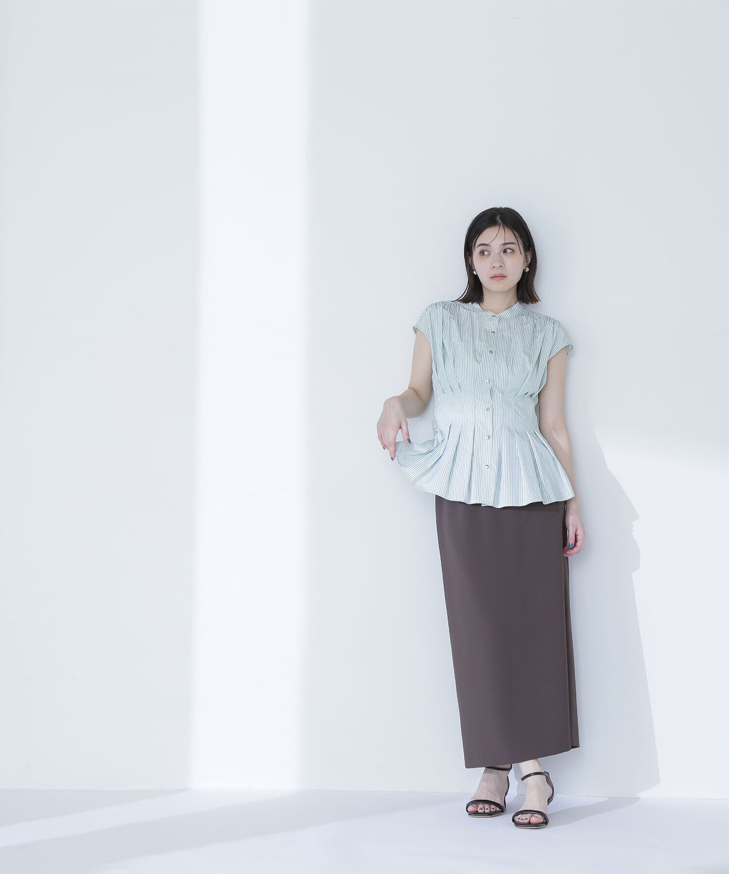  「ナローリボンストレートスカート」|スカート|ダークブラウ 1