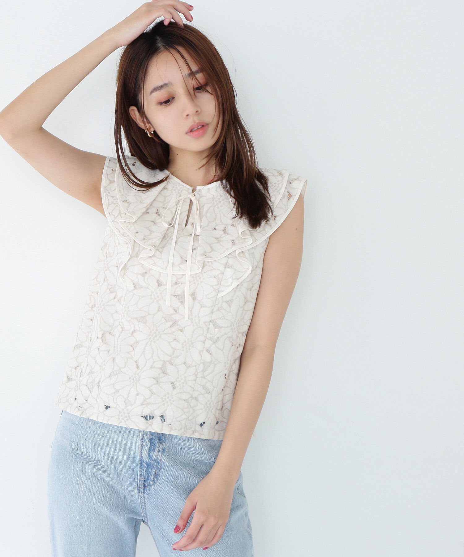  「ラッフルレース SETUP ブラウス」|シャツ・ブラウス|ベージュ2