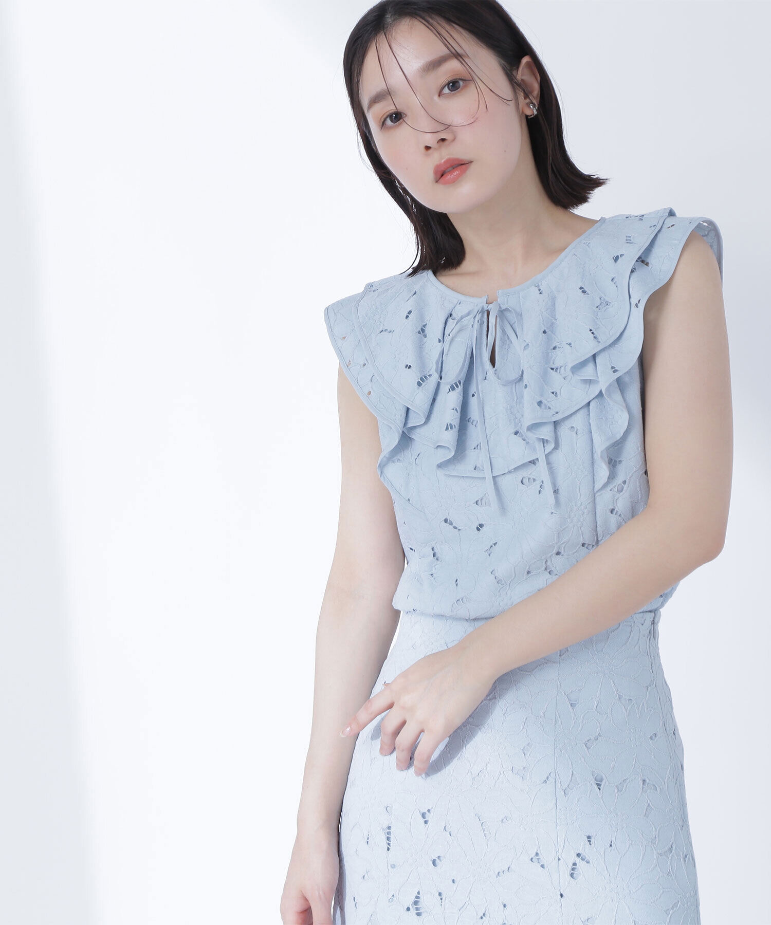  「ラッフルレース SETUP ブラウス」|シャツ・ブラウス|ブルー