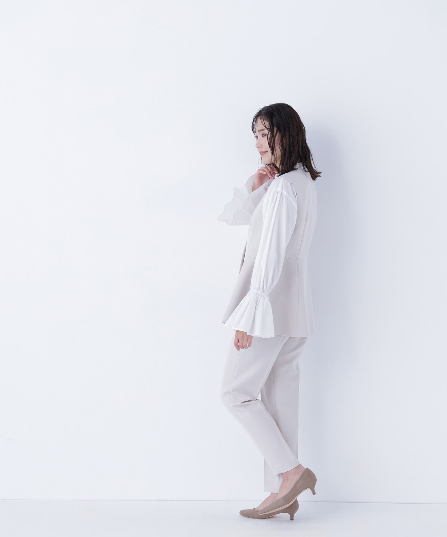  「フロントボタンペプラムジレ SETUP テーパードパンツ」|その他|