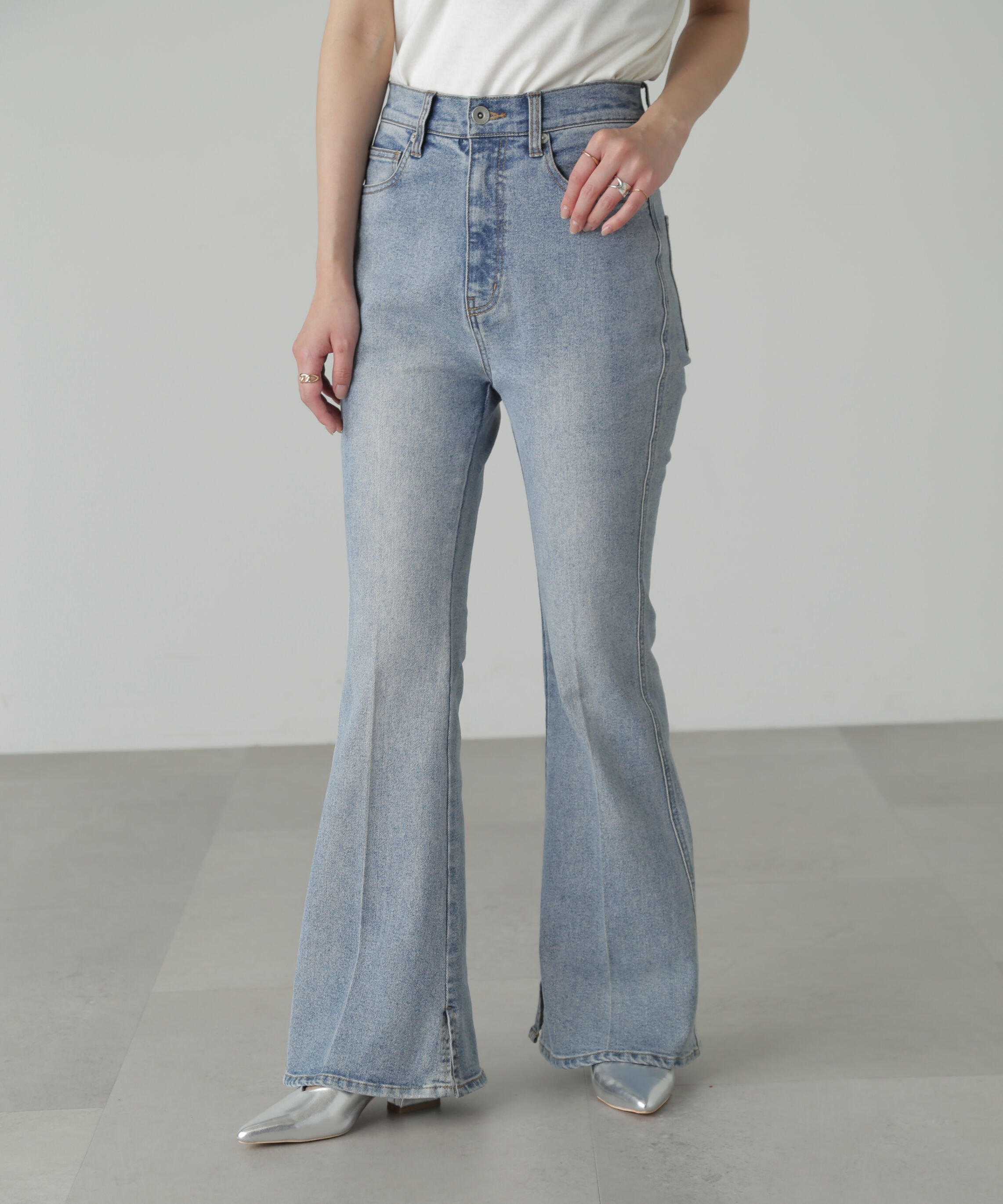  「[低身長サイズ/Sシリーズ]内スリットベルボトムデニムパンツ」|その他|