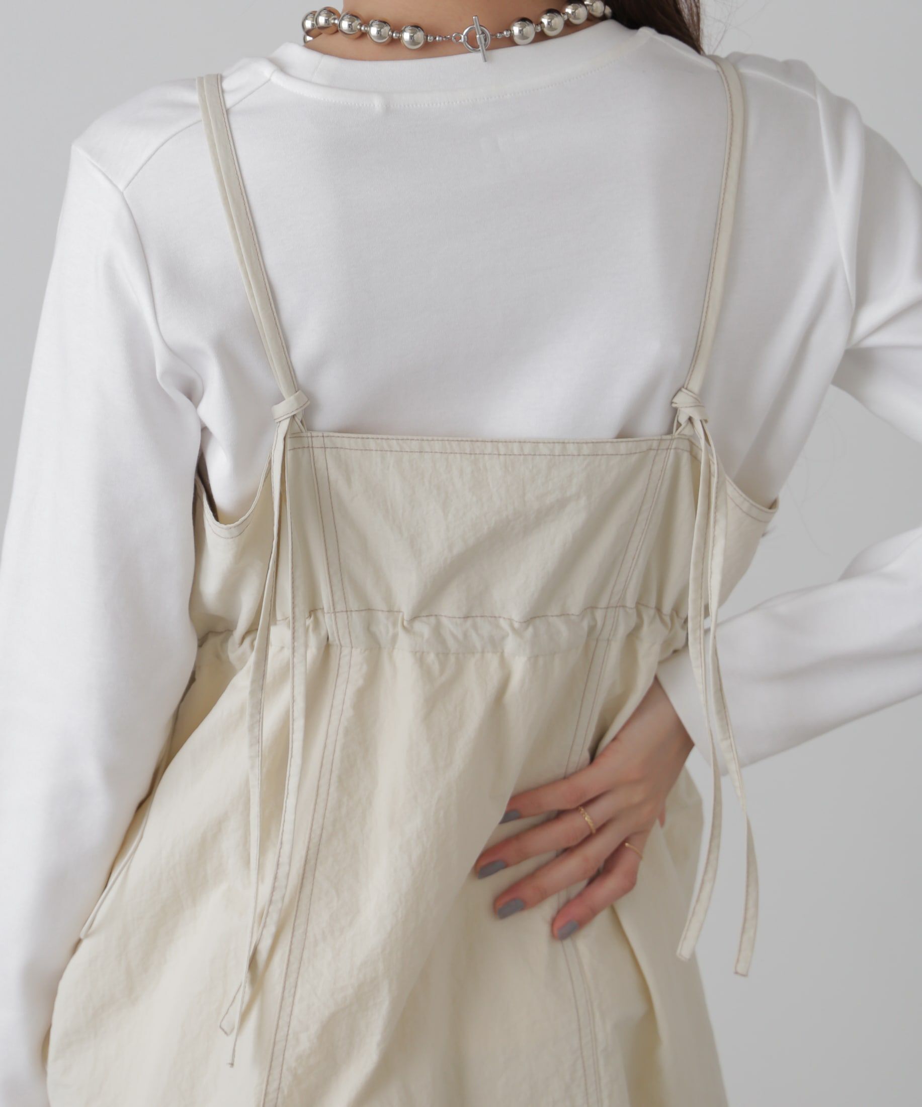  「配色ステッチナイロンキャミワンピース」|ワンピース|