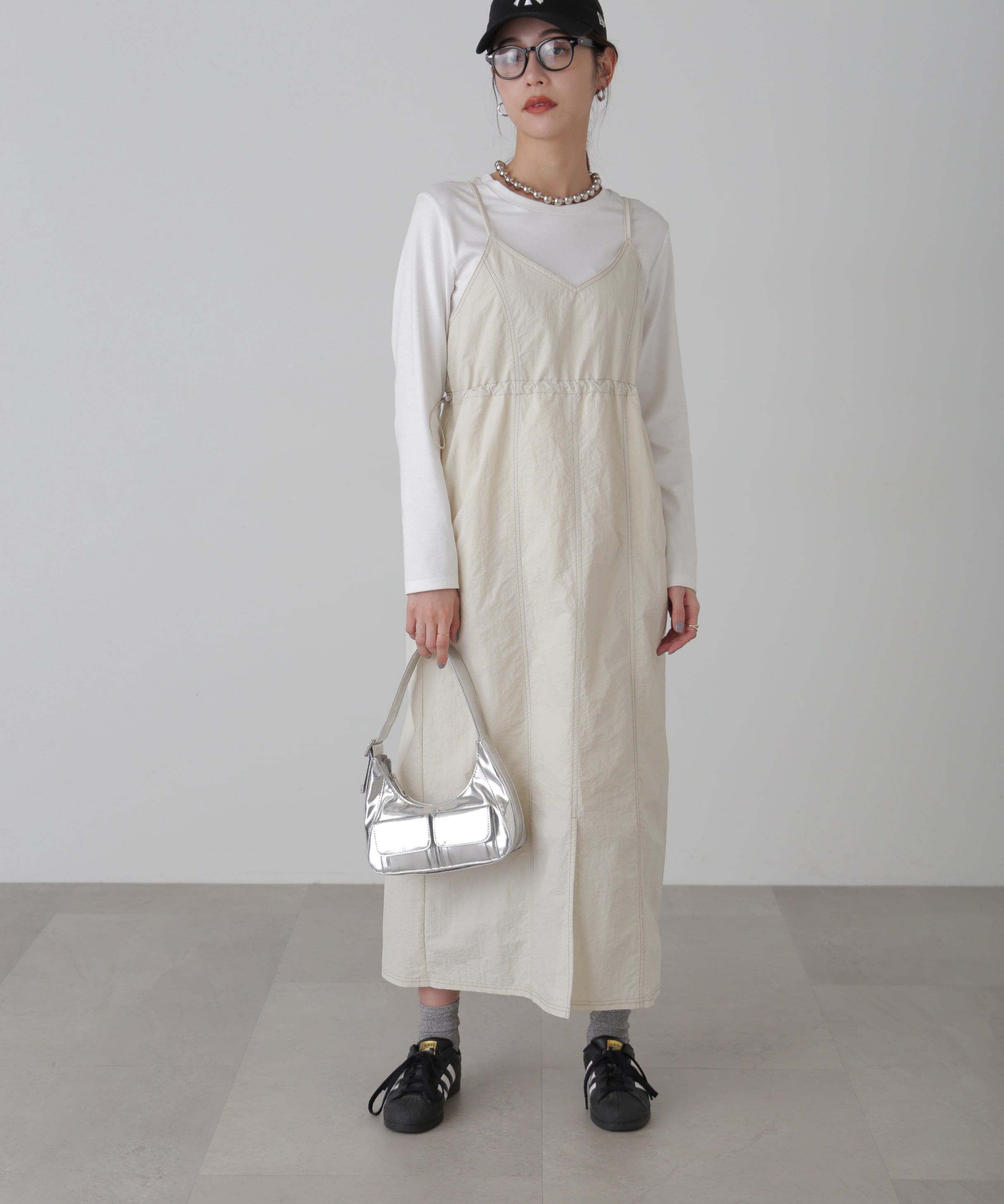  「配色ステッチナイロンキャミワンピース」|ワンピース|