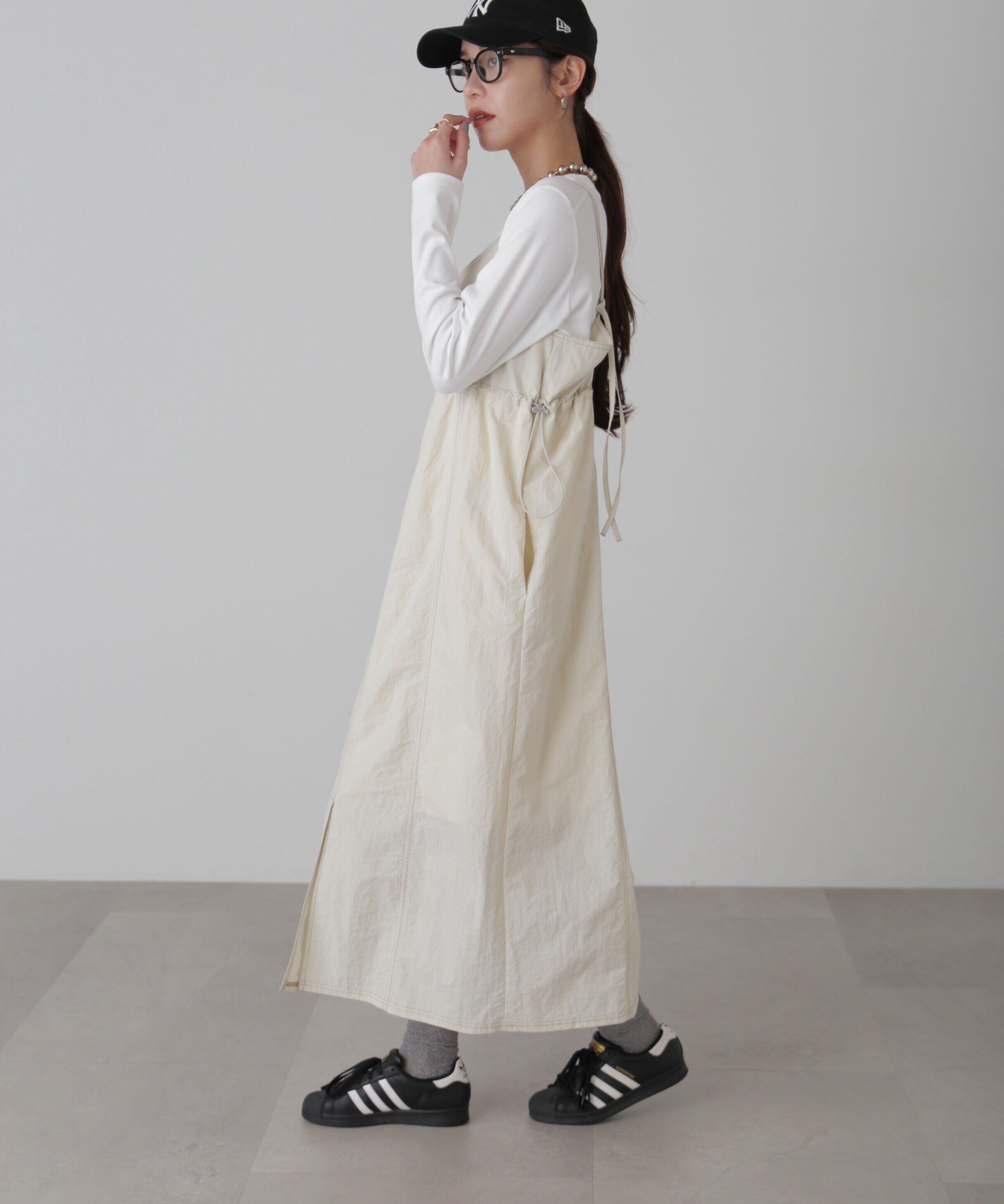  「配色ステッチナイロンキャミワンピース」|ワンピース|