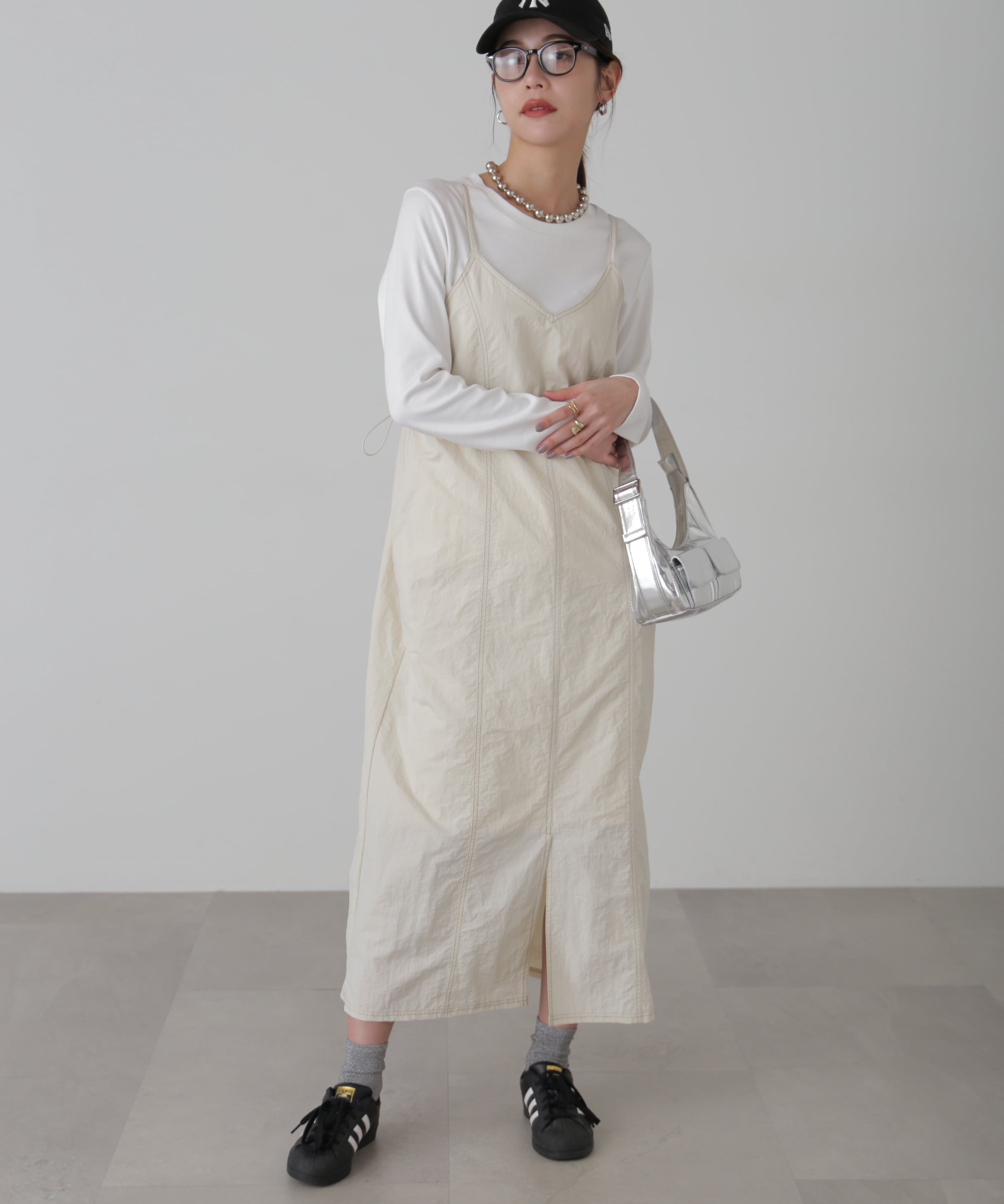  「配色ステッチナイロンキャミワンピース」|ワンピース|