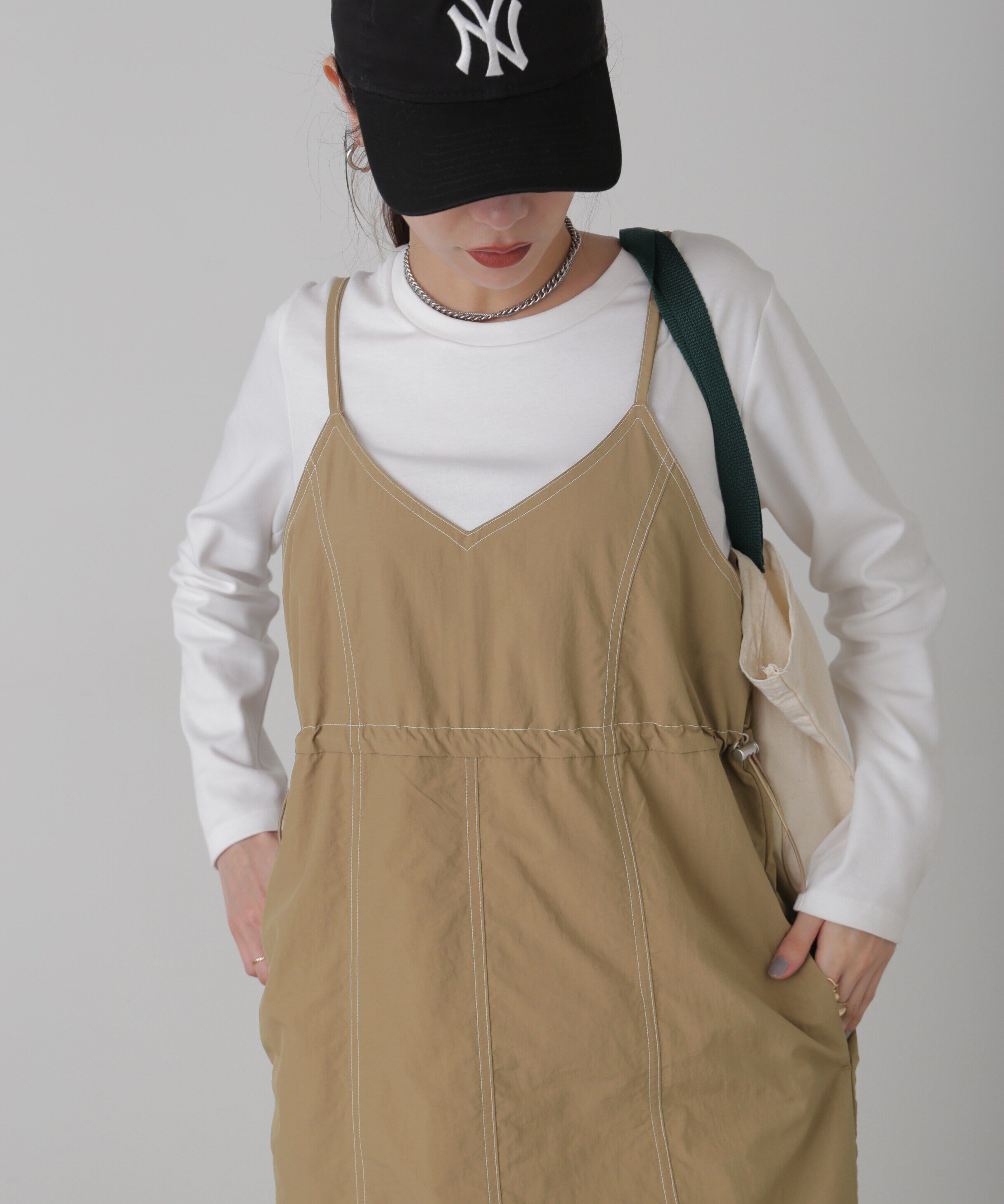  「配色ステッチナイロンキャミワンピース」|ワンピース|