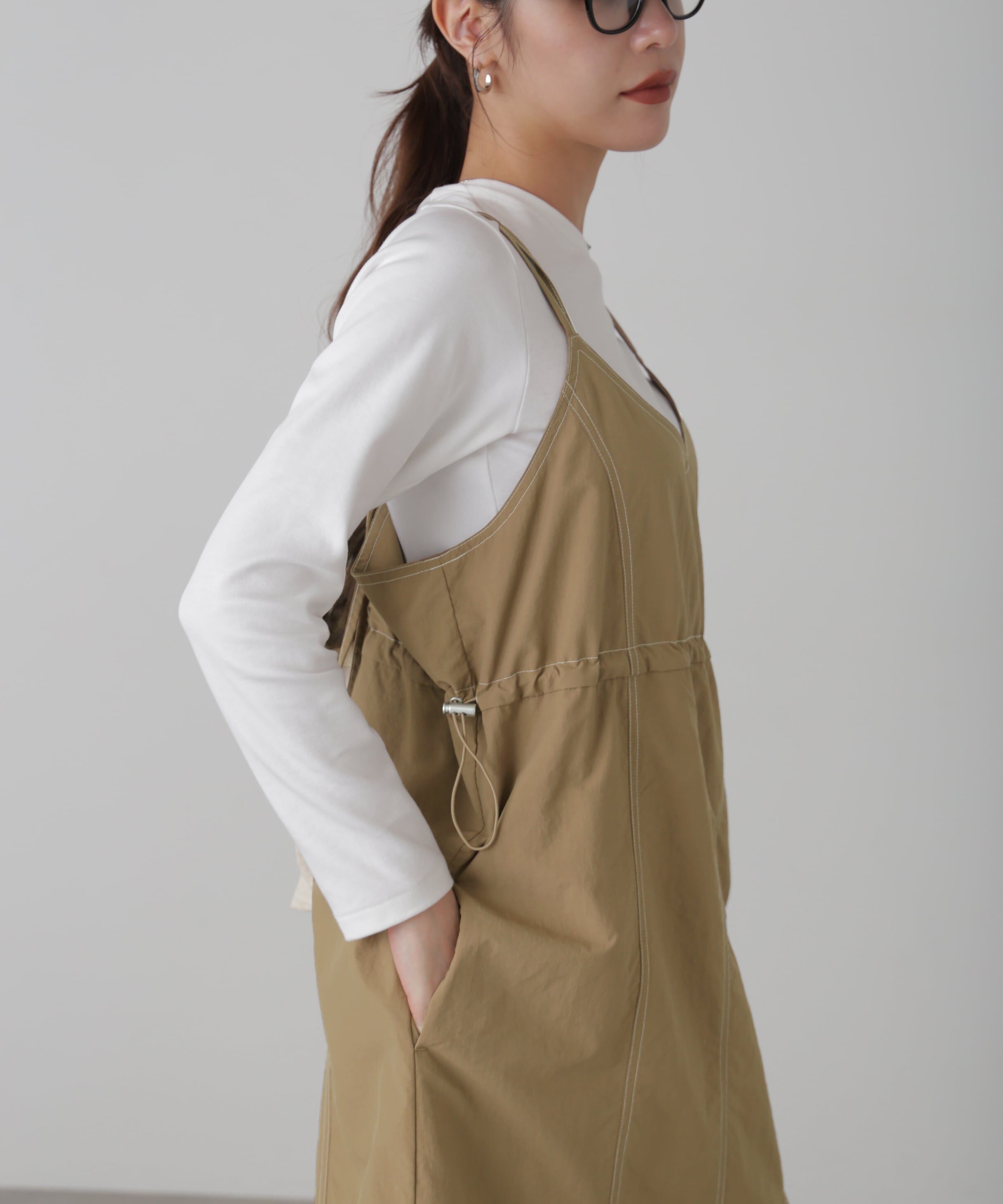  「配色ステッチナイロンキャミワンピース」|ワンピース|