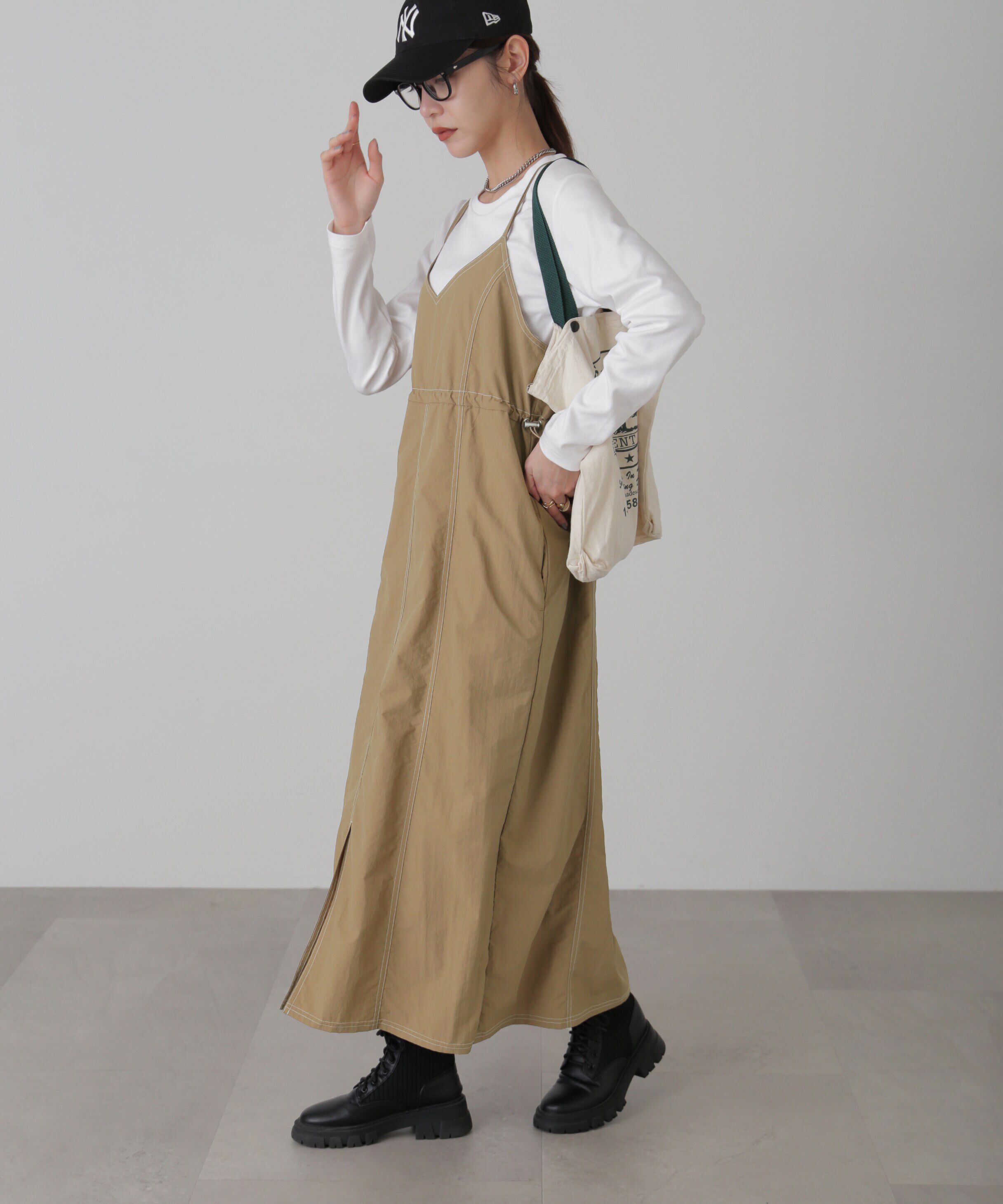  「配色ステッチナイロンキャミワンピース」|ワンピース|