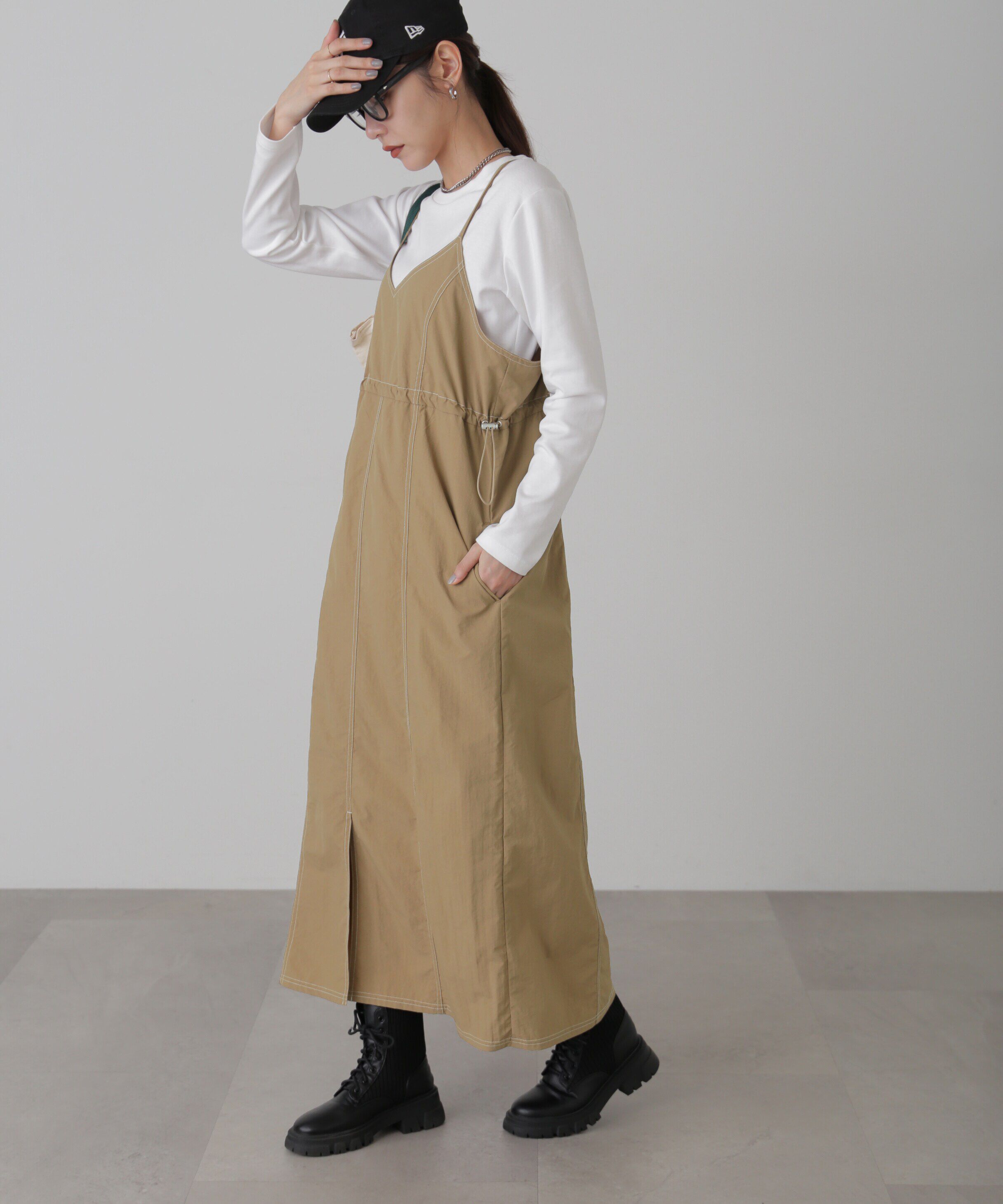  「配色ステッチナイロンキャミワンピース」|ワンピース|