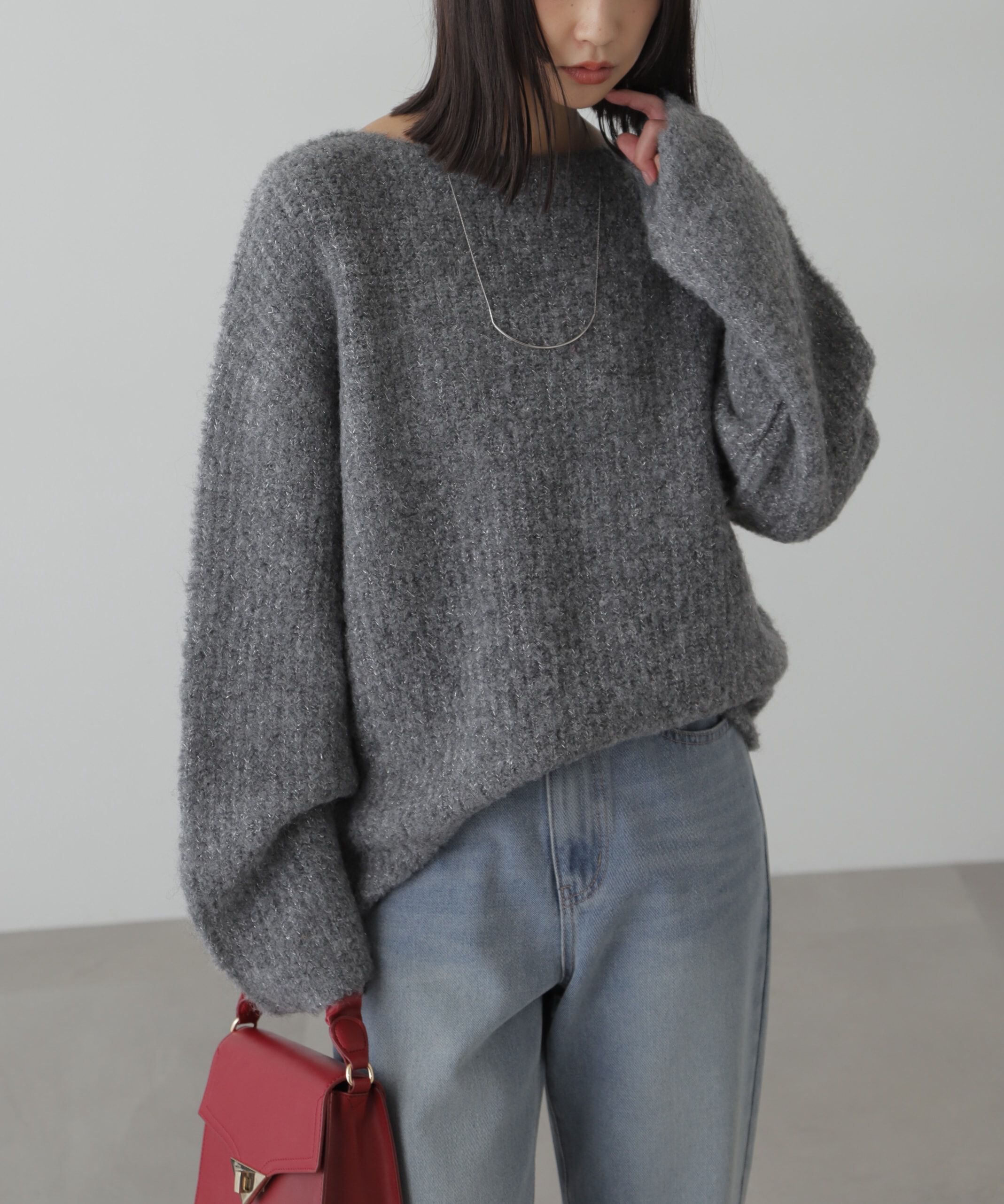  「ラメミックスブークレー畦ニット」|ニット・セーター|