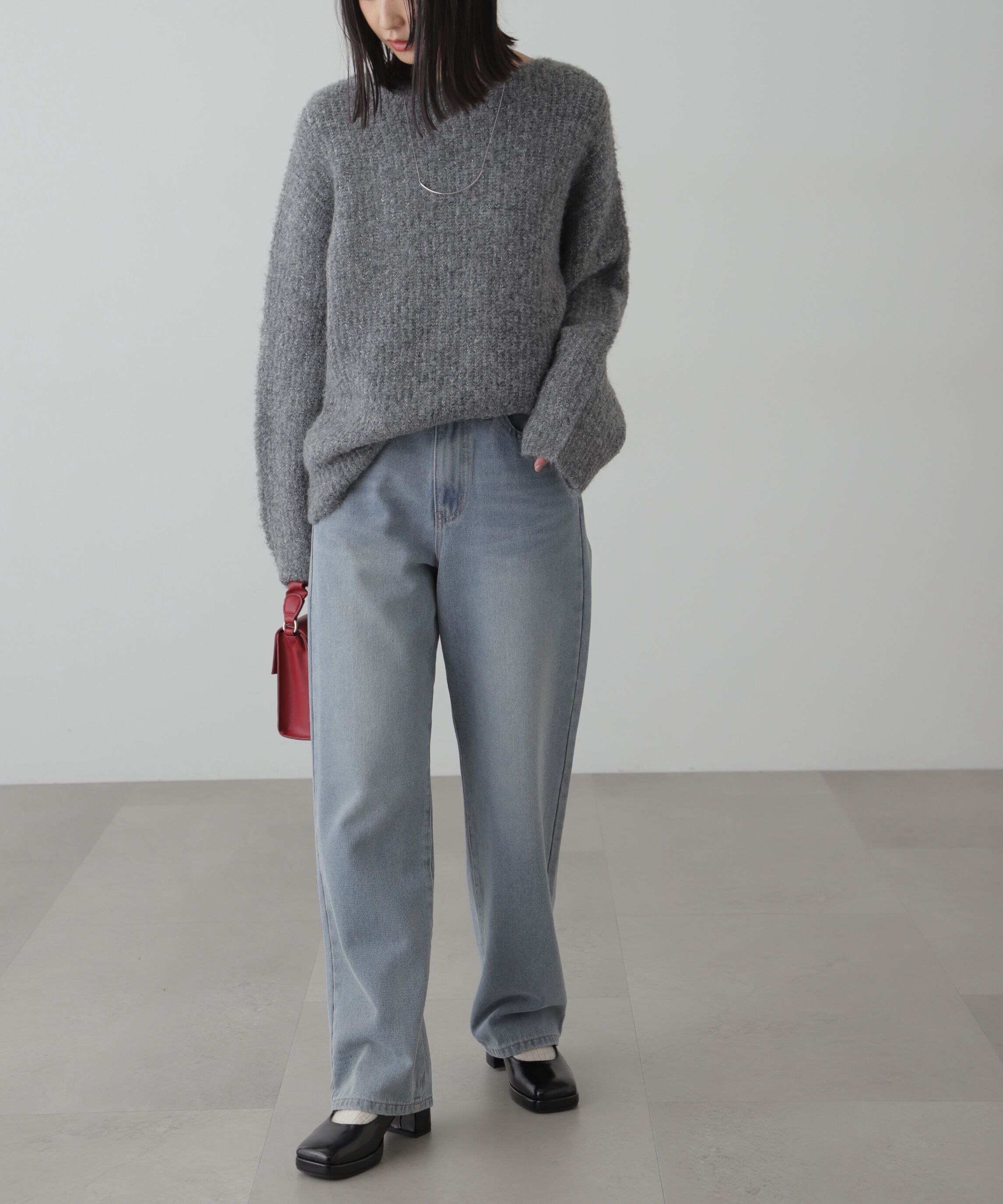  「ラメミックスブークレー畦ニット」|ニット・セーター|