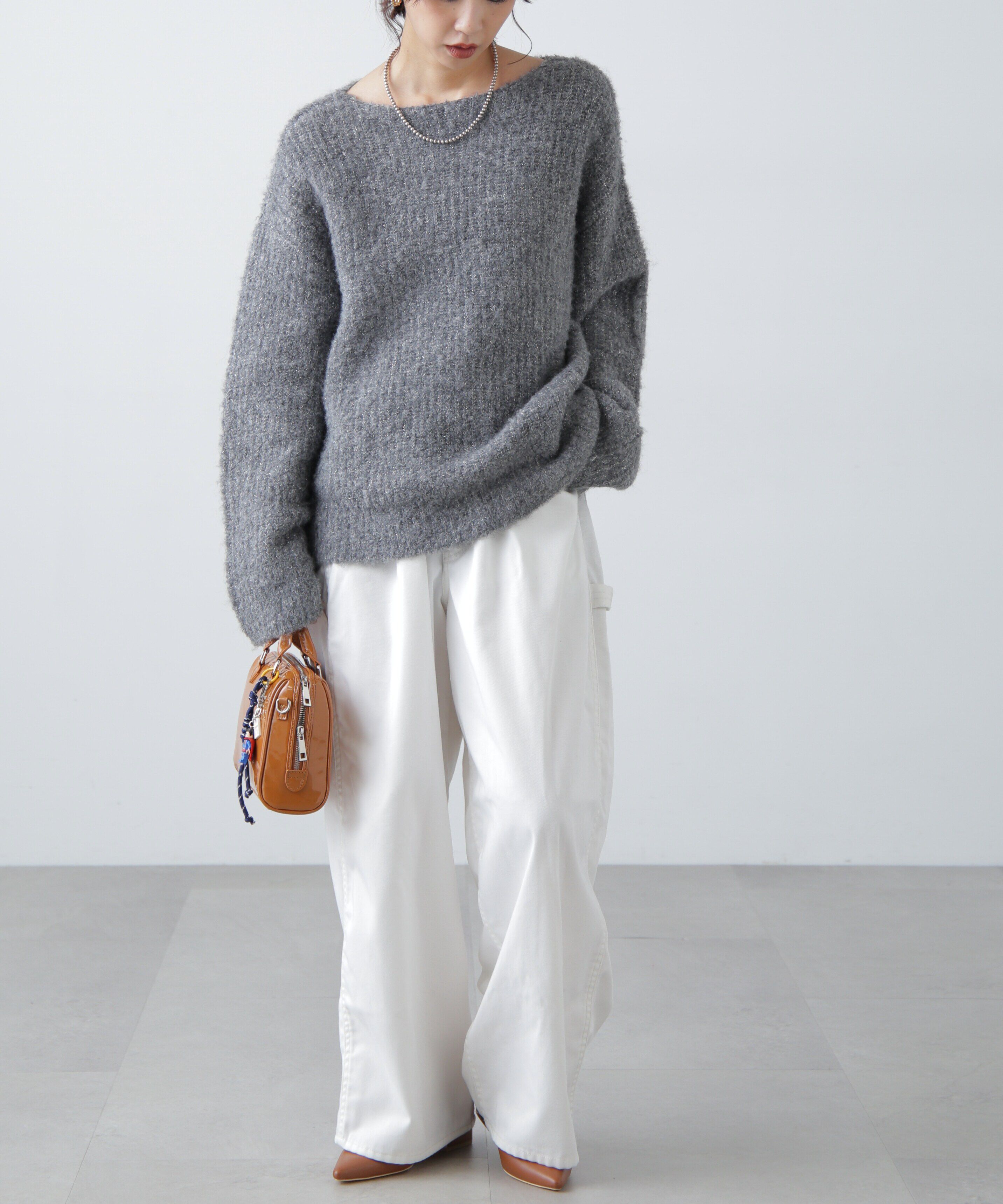  「ラメミックスブークレー畦ニット」|ニット・セーター|