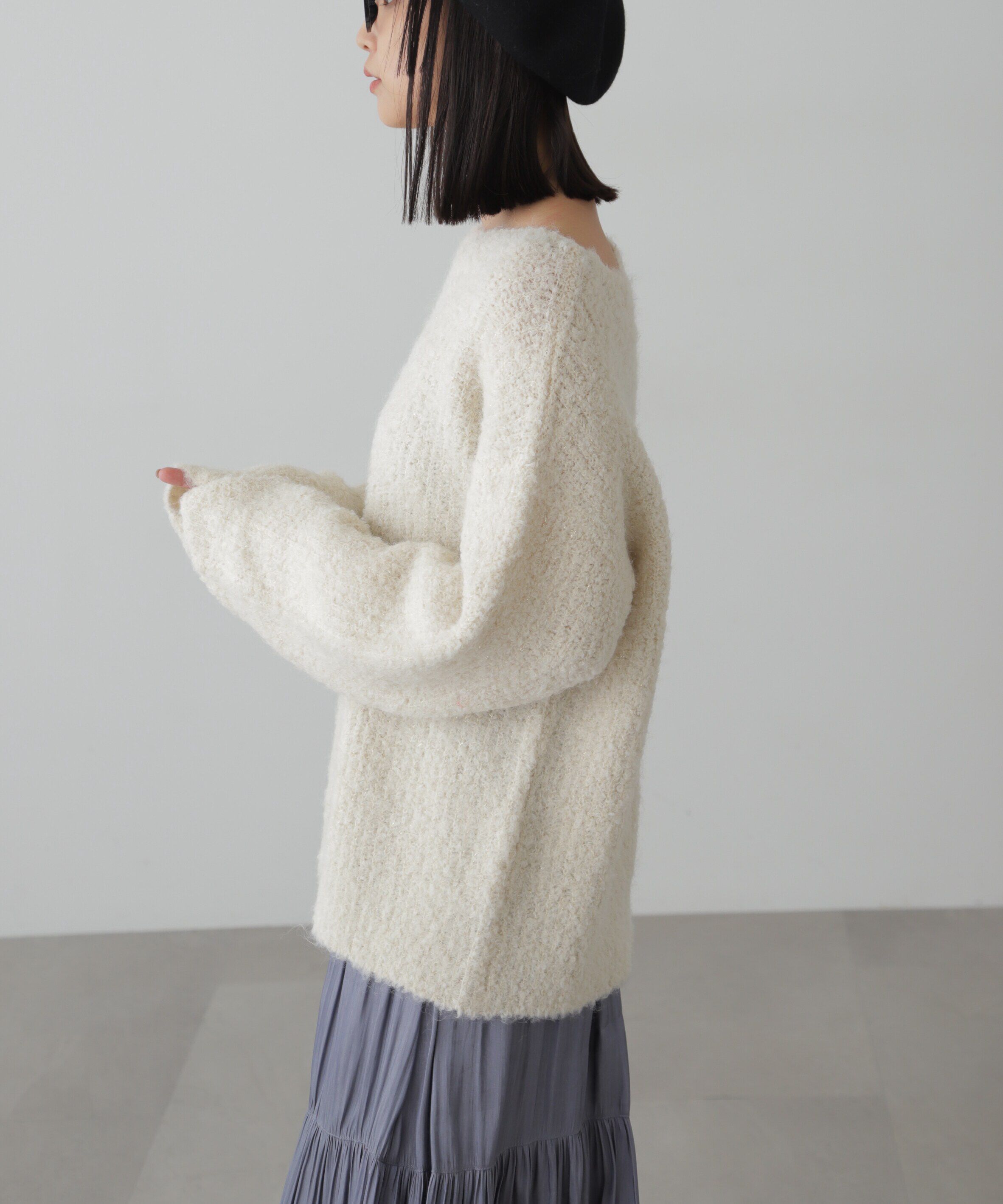  「ラメミックスブークレー畦ニット」|ニット・セーター|