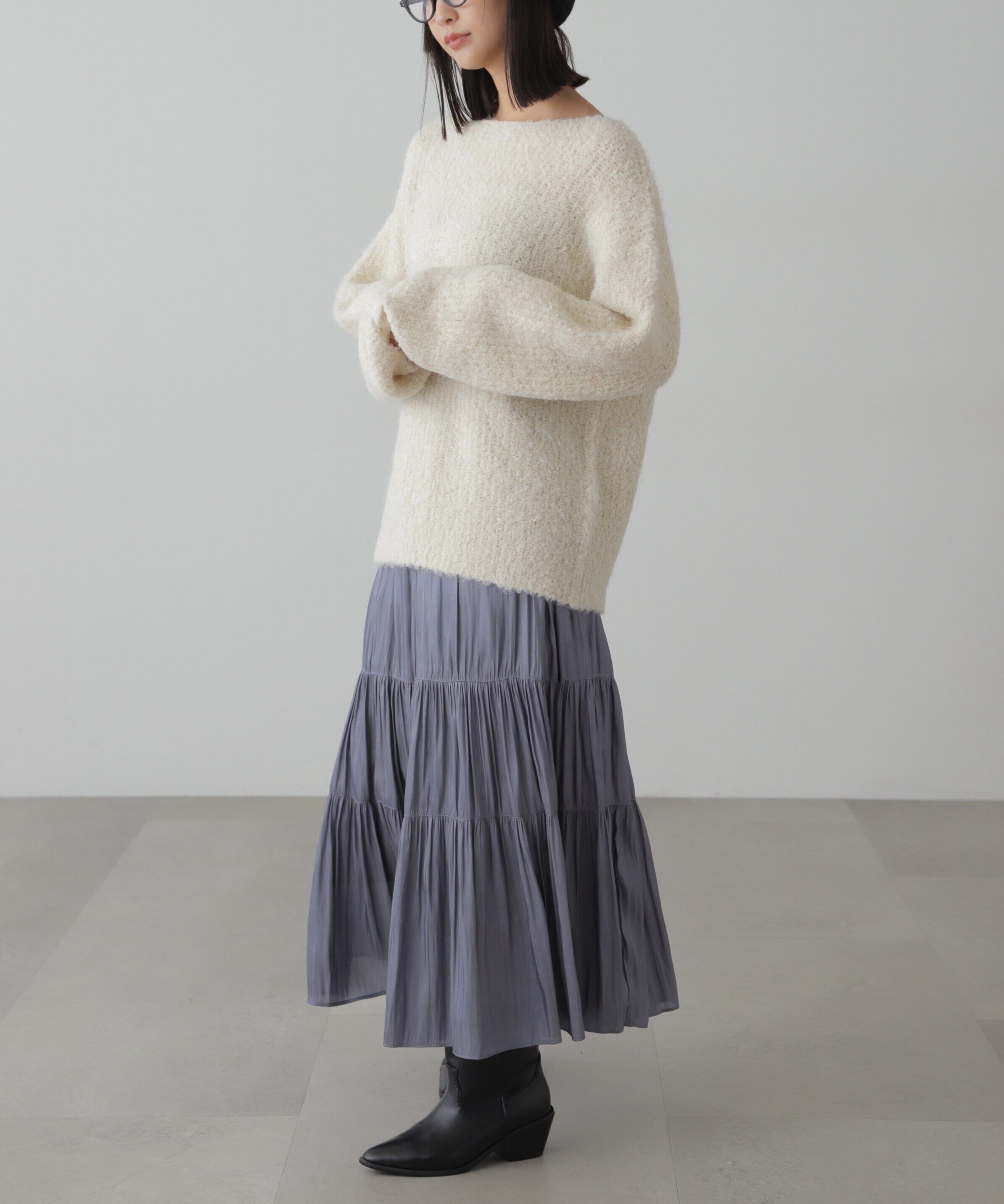  「ラメミックスブークレー畦ニット」|ニット・セーター|