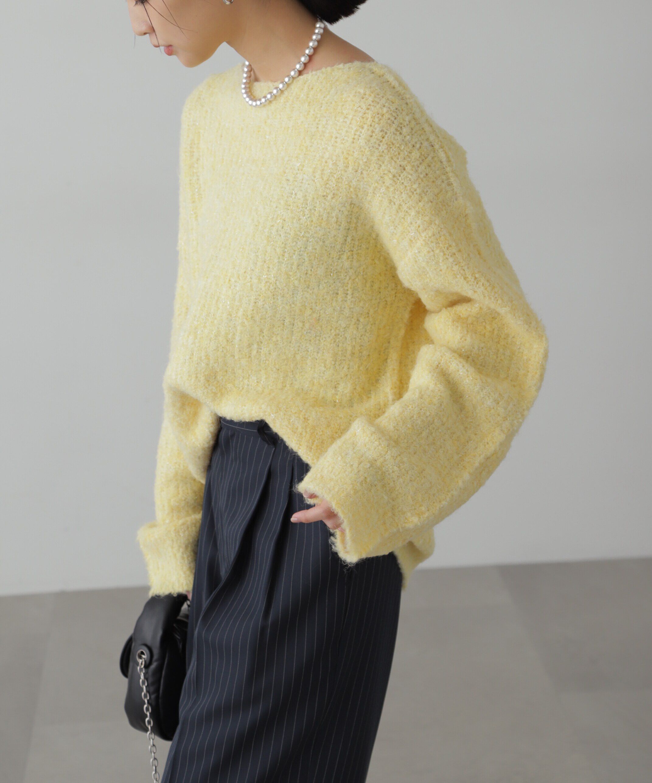  「ラメミックスブークレー畦ニット」|ニット・セーター|