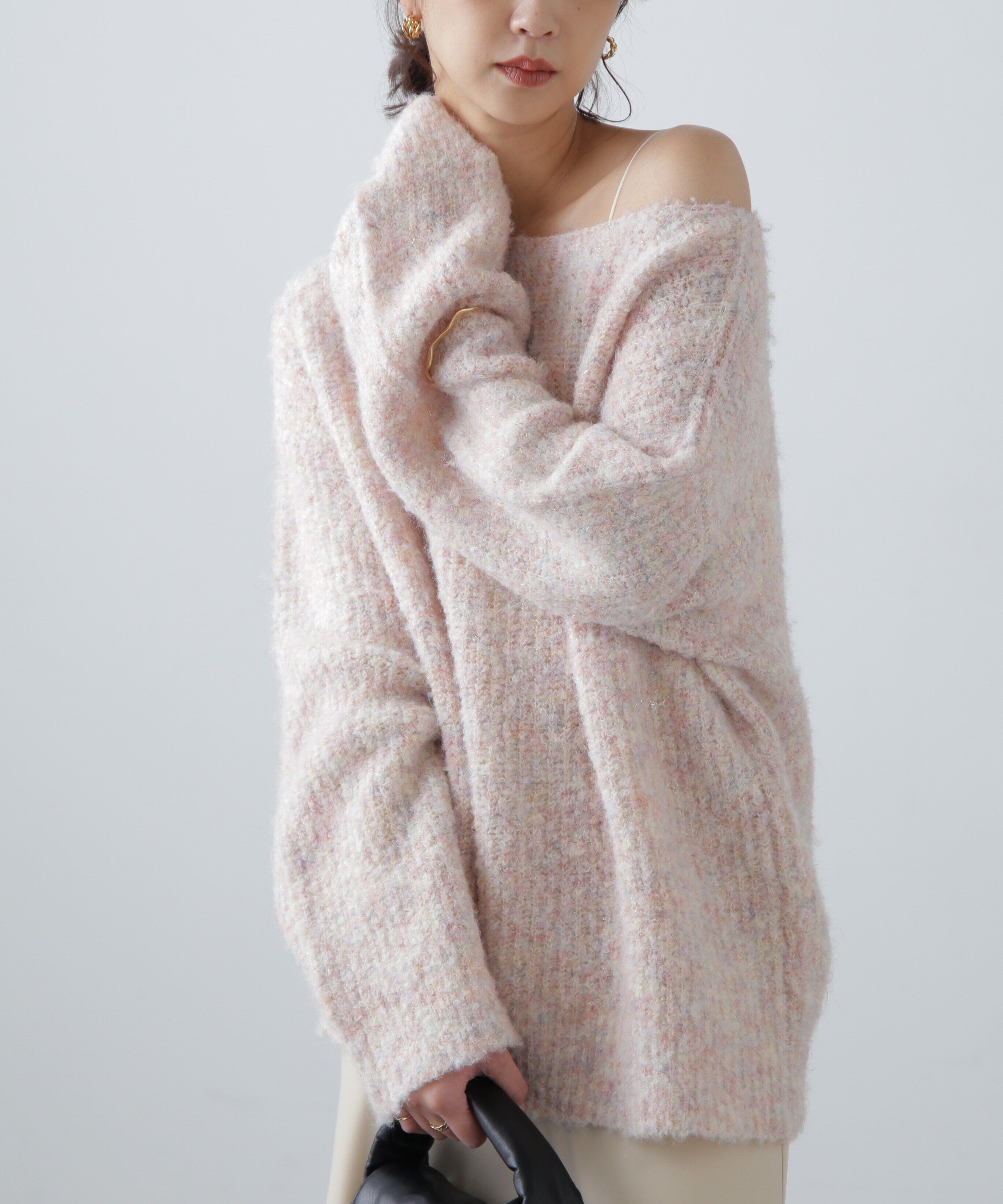  「ラメミックスブークレー畦ニット」|ニット・セーター|